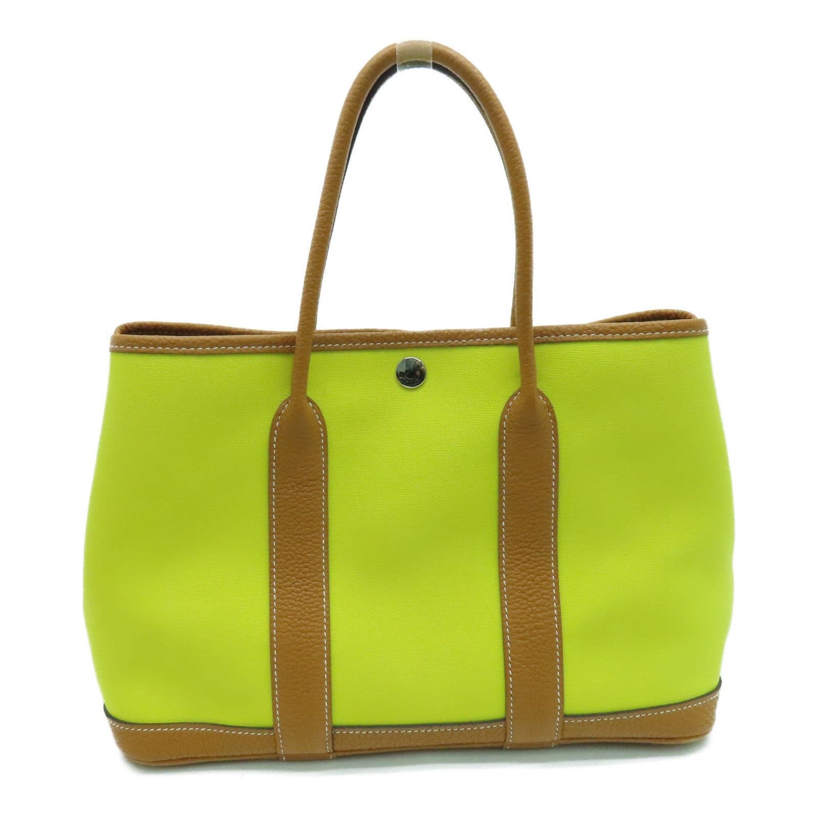 HERMES Canvas Garden Party TPM Silver Buckle Hand Bag Yellow