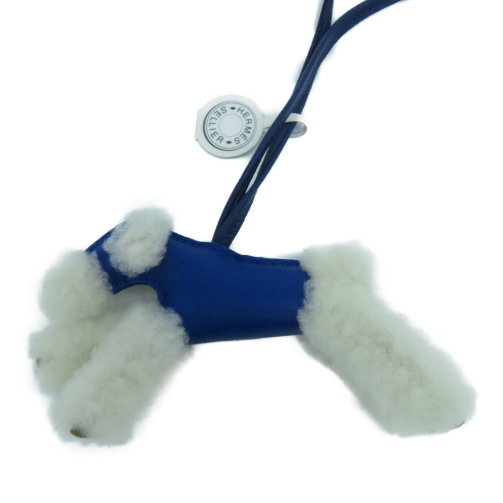 HERMES Swift皮革Buddy Shearling Charm掛飾Bleu Electrique電光藍色