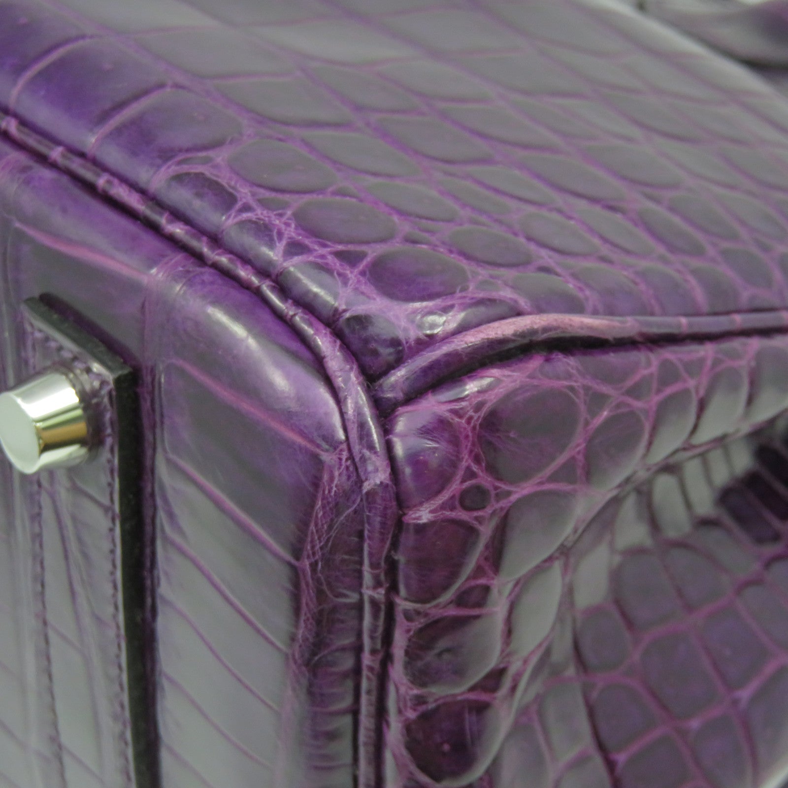 HERMES 【Sharp Discount】Croco Porosus Mat Birkin 35 Silver Buckle Hand Bag Purple/Amethyste/9G