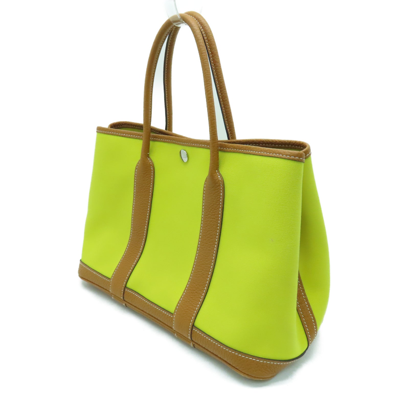 HERMES Canvas Garden Party TPM Silver Buckle Hand Bag Yellow