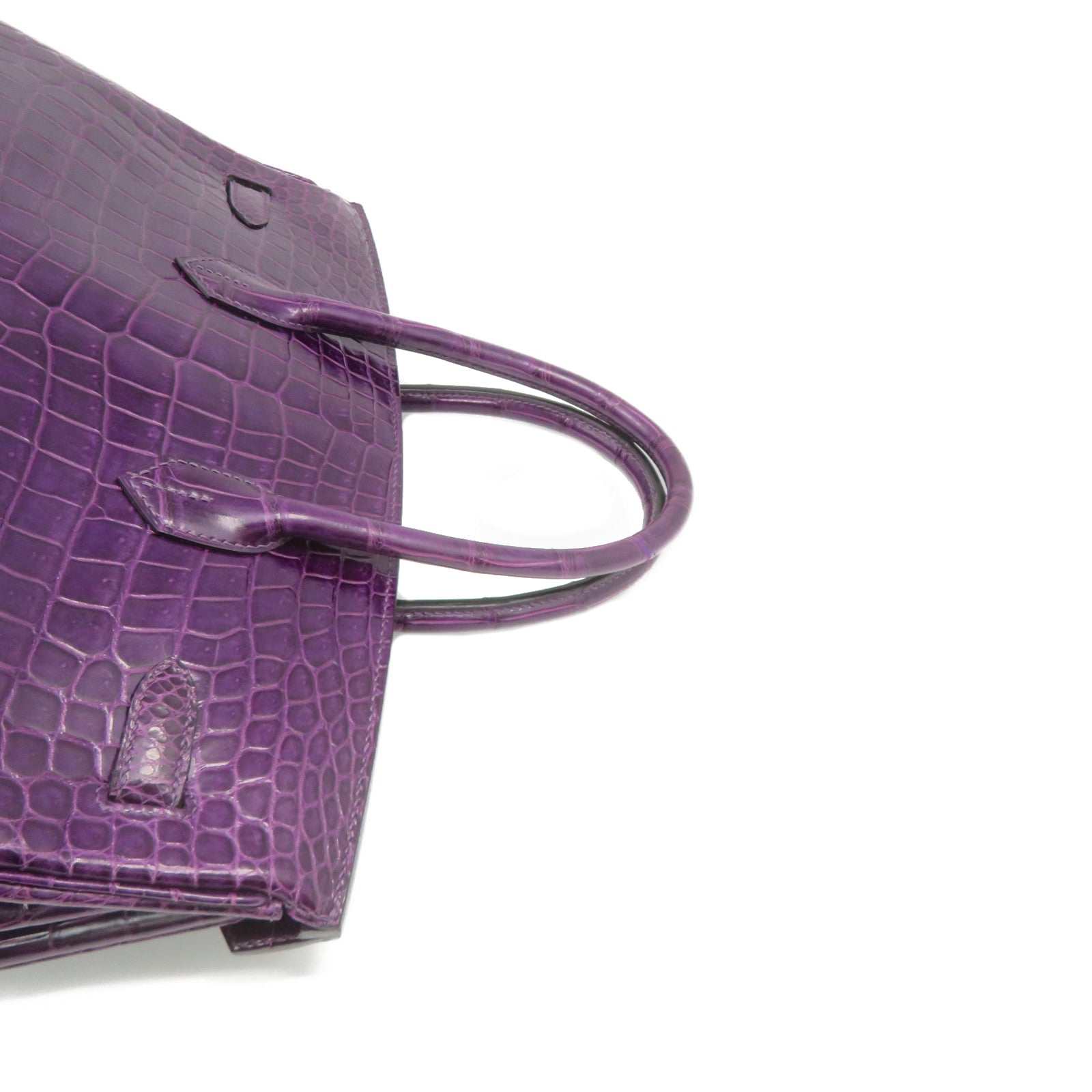 HERMES 【Sharp Discount】Croco Porosus Mat Birkin 35 Silver Buckle Hand Bag Purple/Amethyste/9G