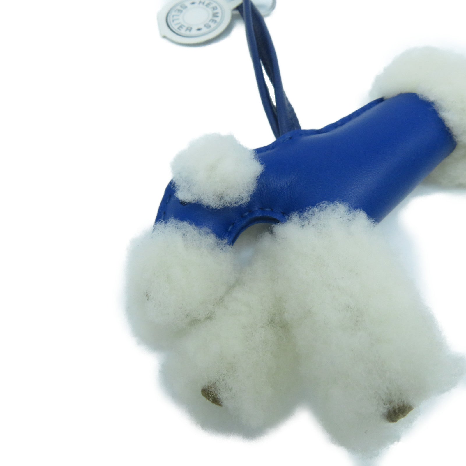 HERMES Swift皮革Buddy Shearling Charm掛飾Bleu Electrique電光藍色