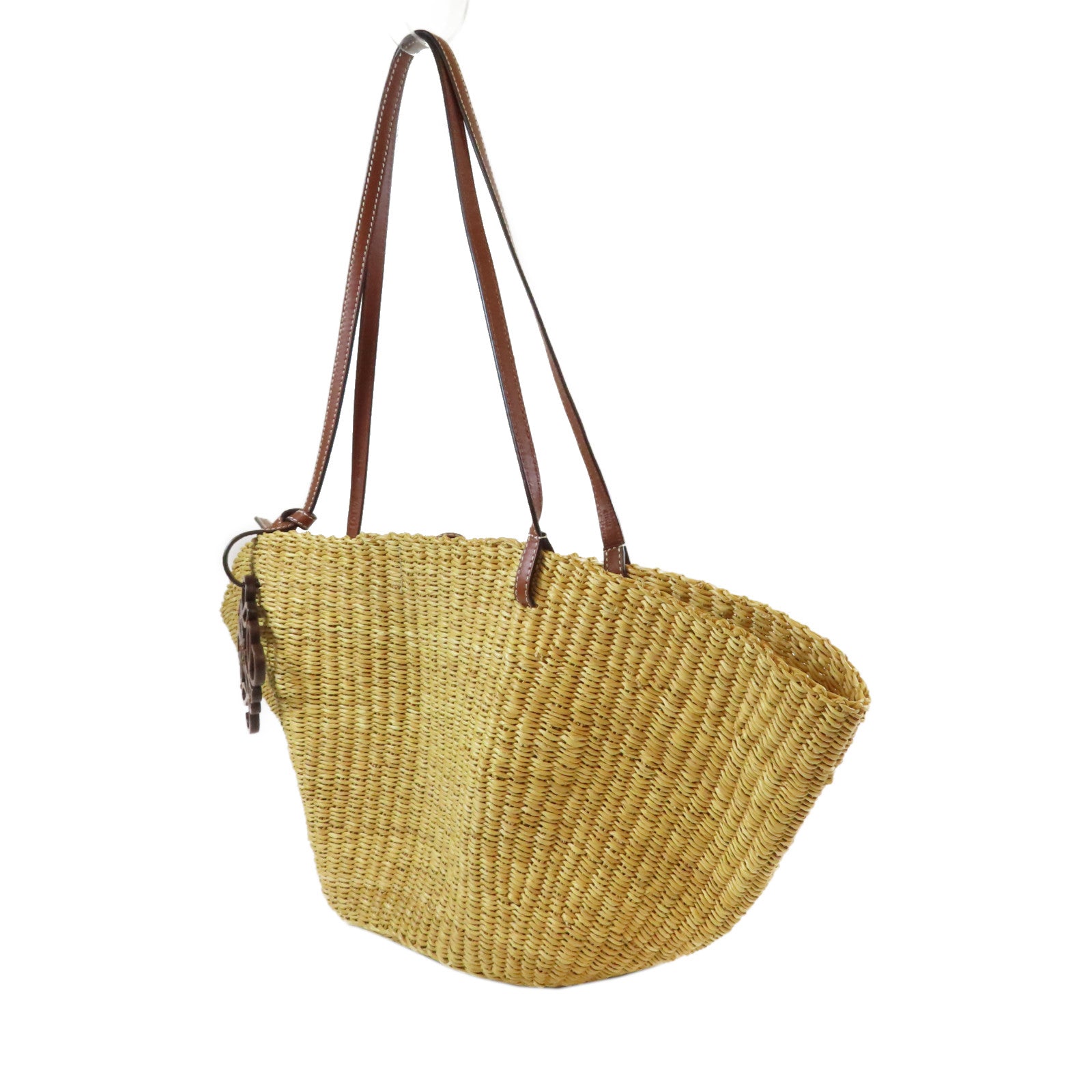 LOEWE 酒椰/皮革Shell Basket肩背袋米色/啡色