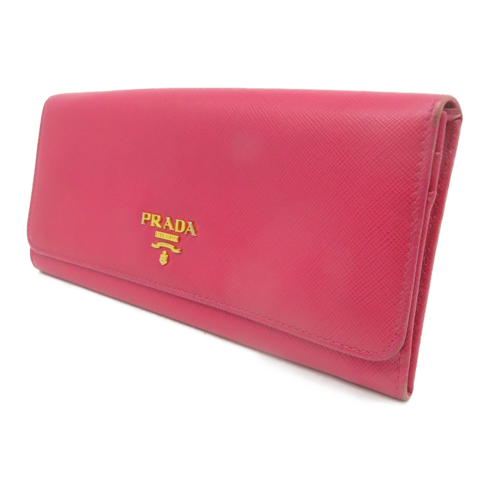 PRADA Saffiano皮革Long wallet金扣錢包粉紅色