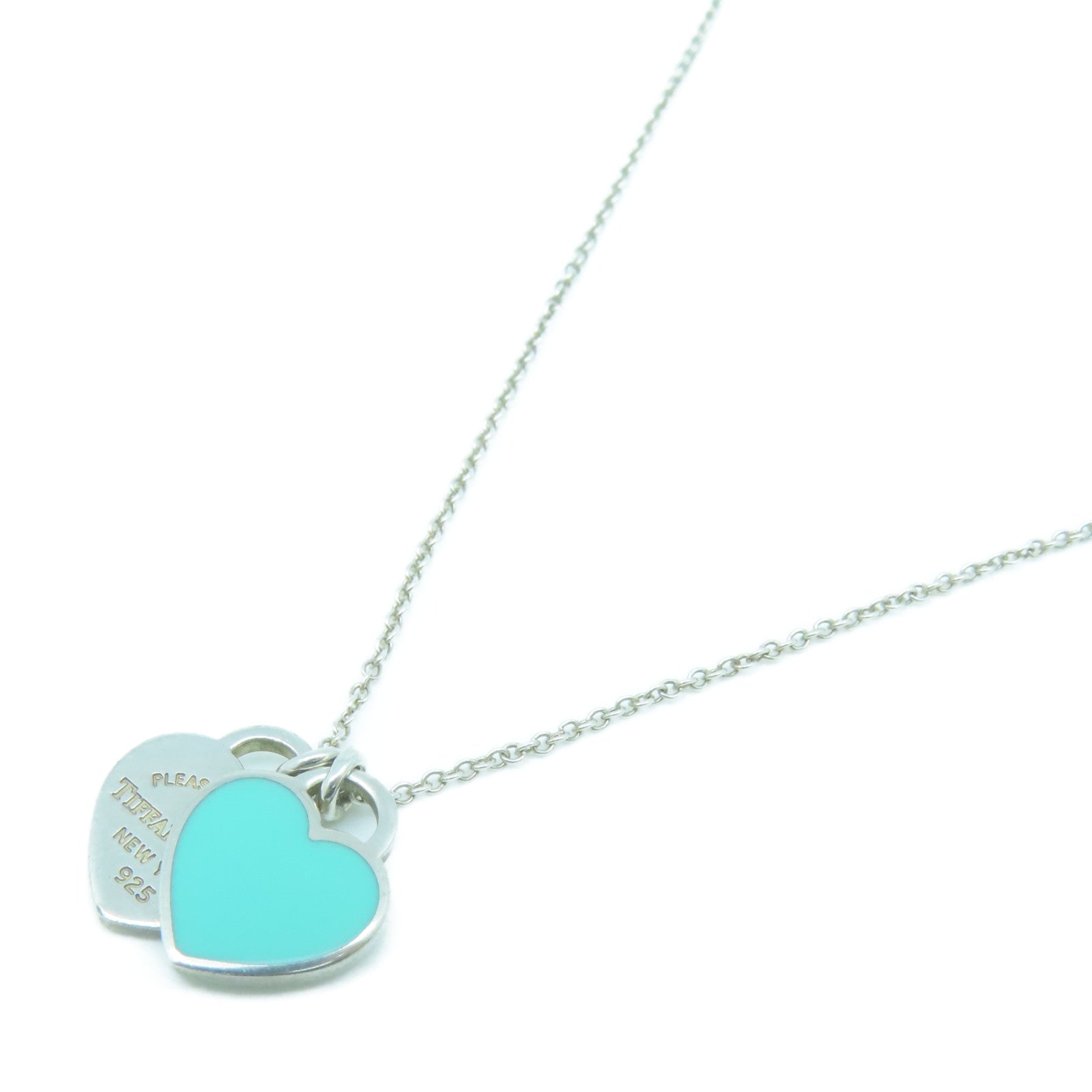 TIFFANY＆CO 925純銀Mini Heart Pendant With Diamond項鍊藍色/銀色