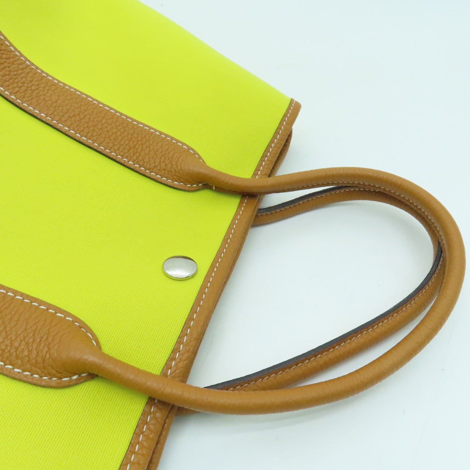 HERMES Canvas Garden Party TPM Silver Buckle Hand Bag Yellow