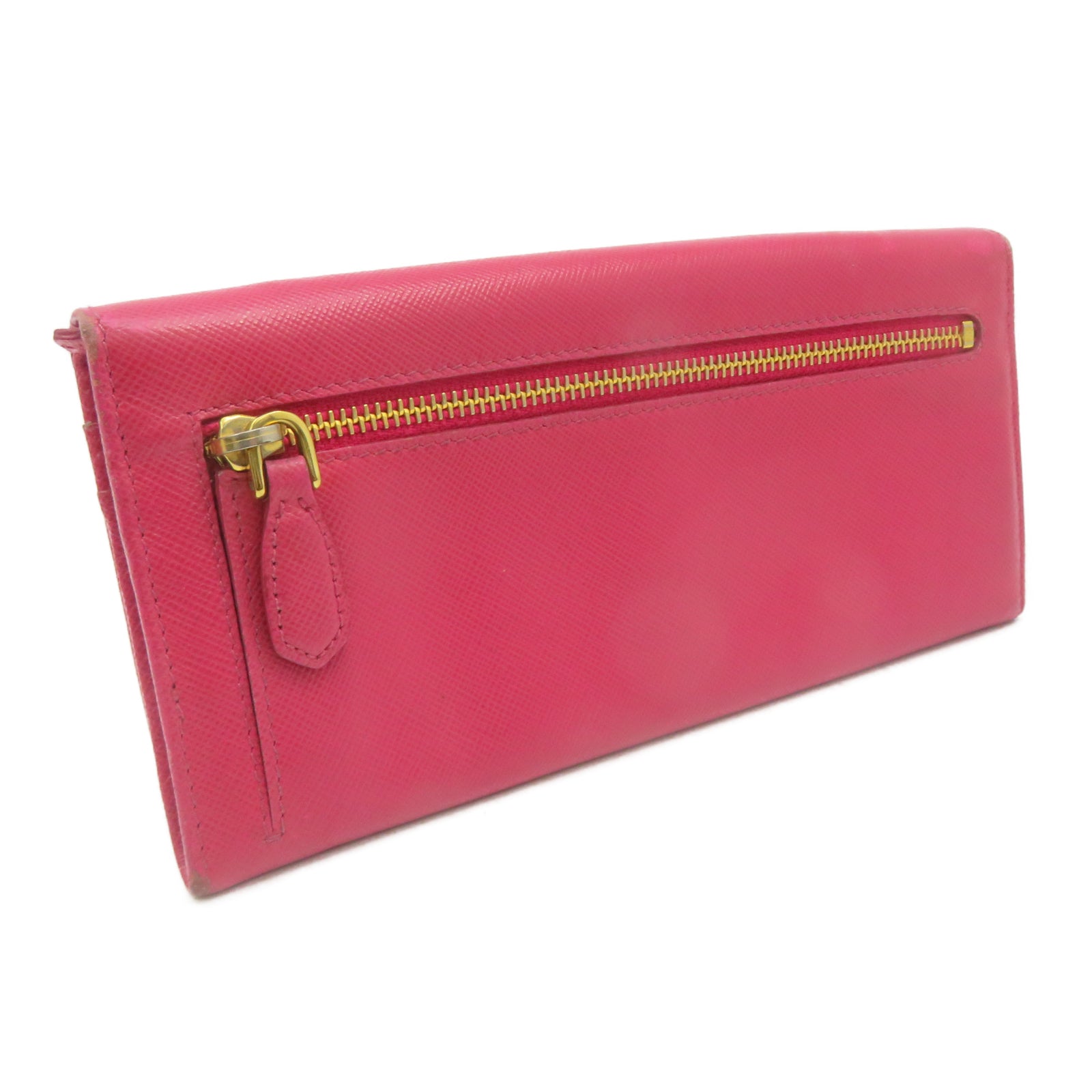 PRADA Saffiano Leather Long Wallet Gold Buckle Wallet Pink – Brand