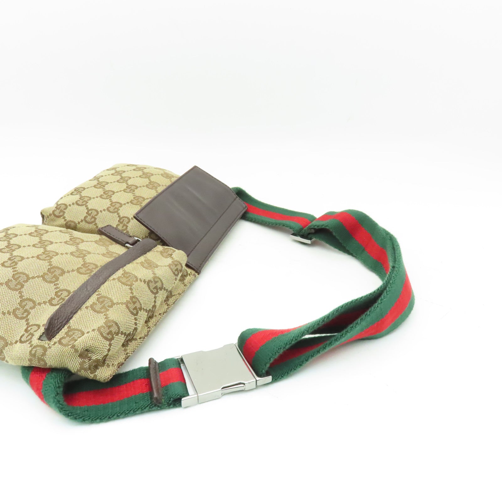 GUCCI 帆布Waist Bag銀扣腰包棕色