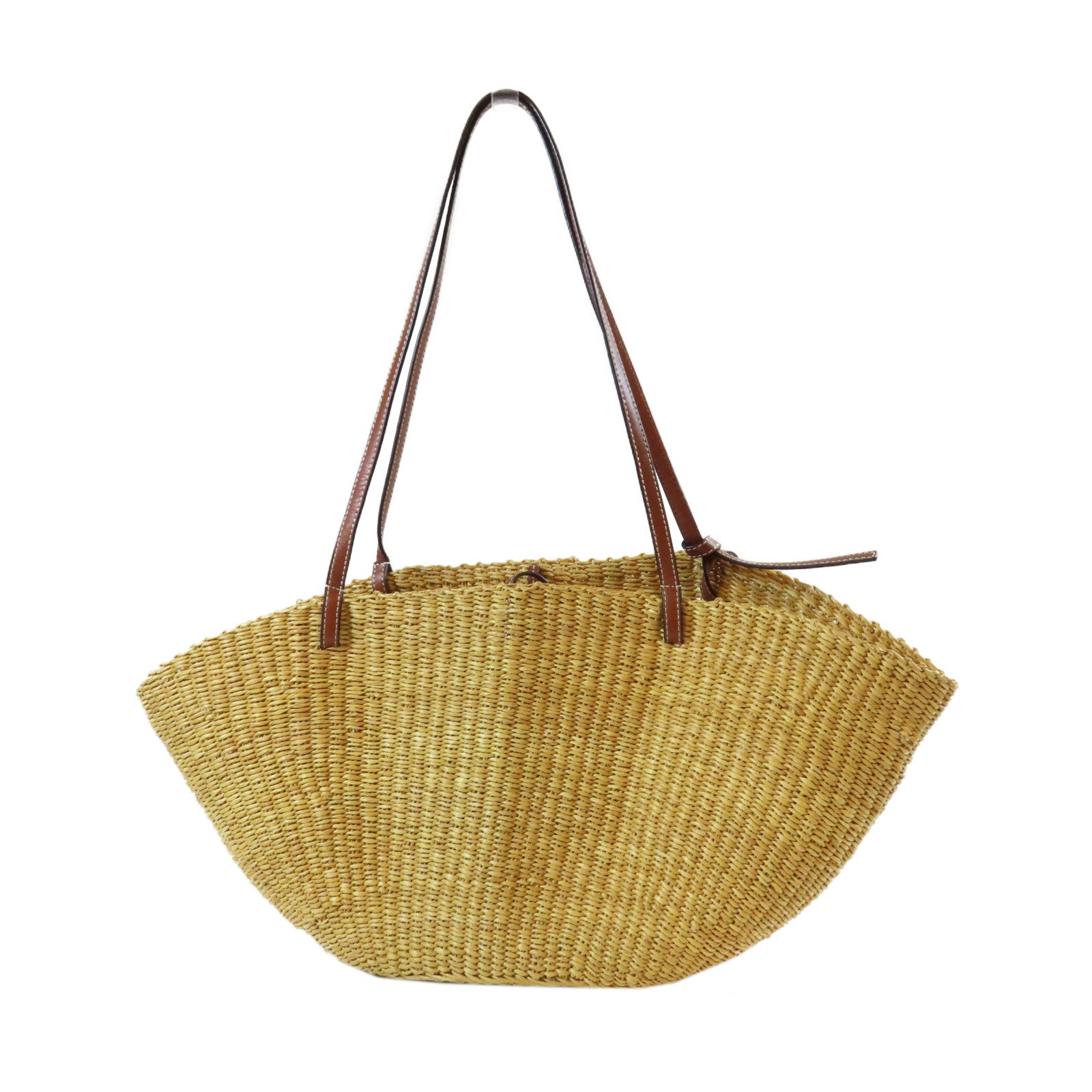 LOEWE 酒椰/皮革Shell Basket肩背袋米色/啡色