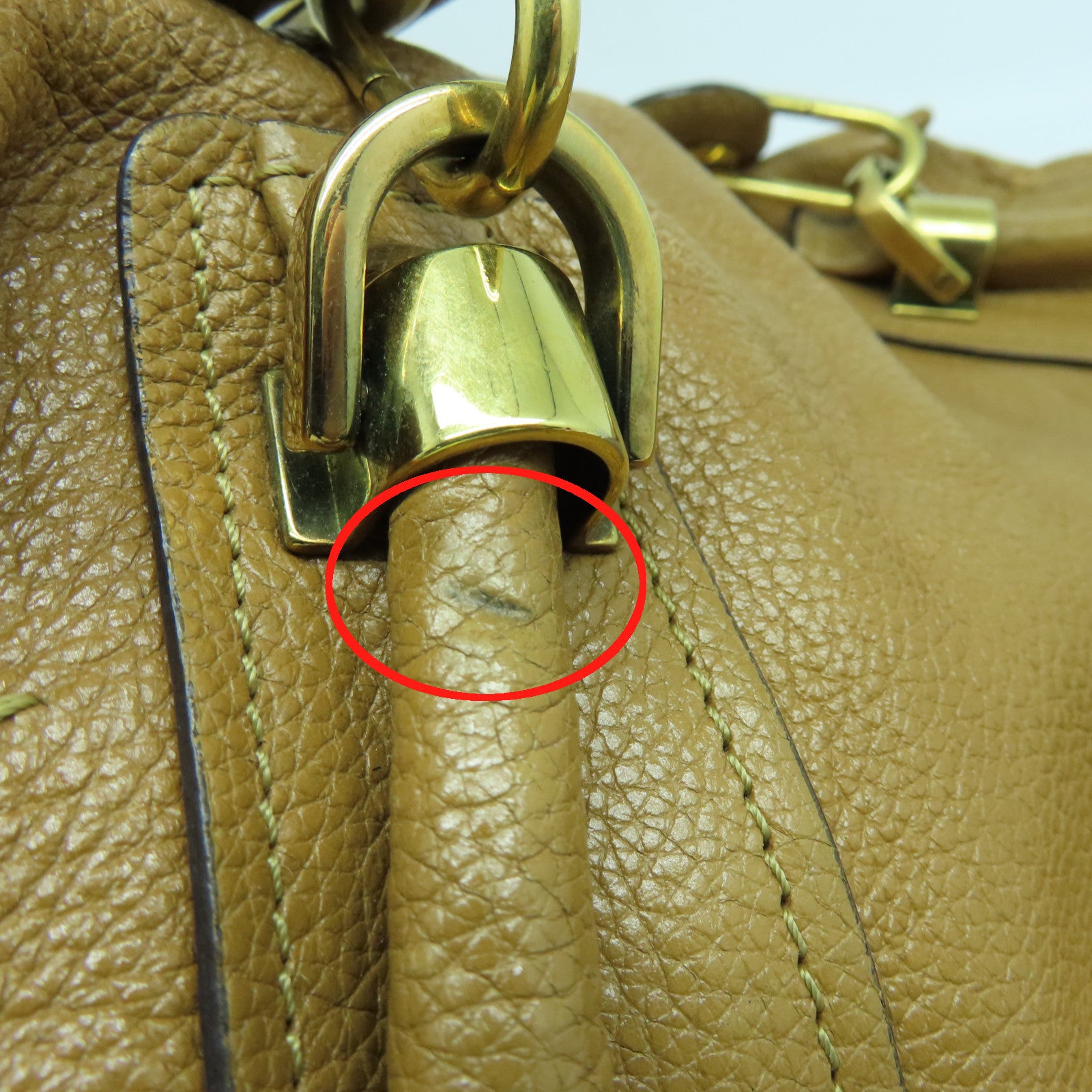 Chloe 牛皮皮革Handbag金扣手挽袋啡色