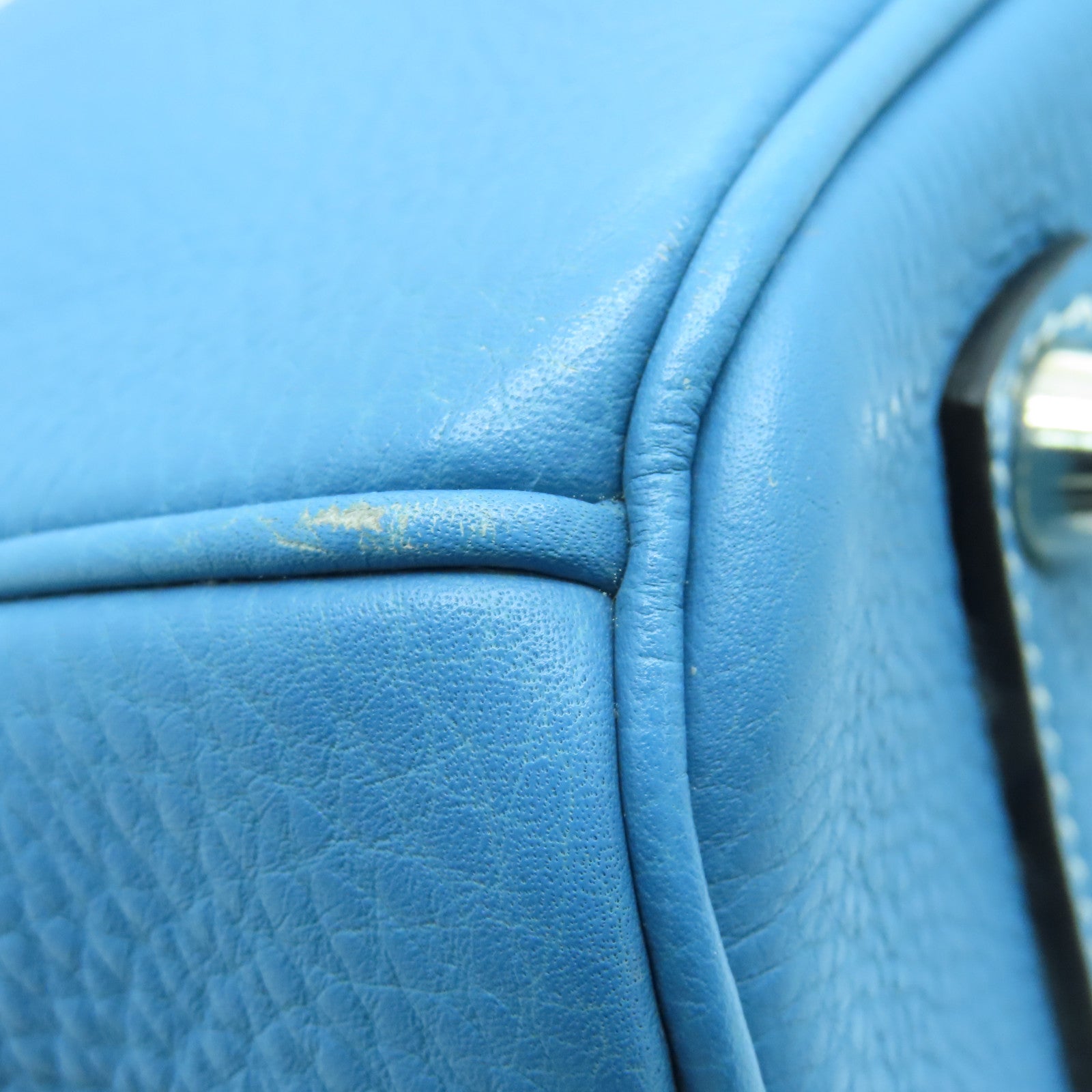 HERMES Togo Leather Birkin 35 Silver Buckle Handle Bag Bule Jean Blue