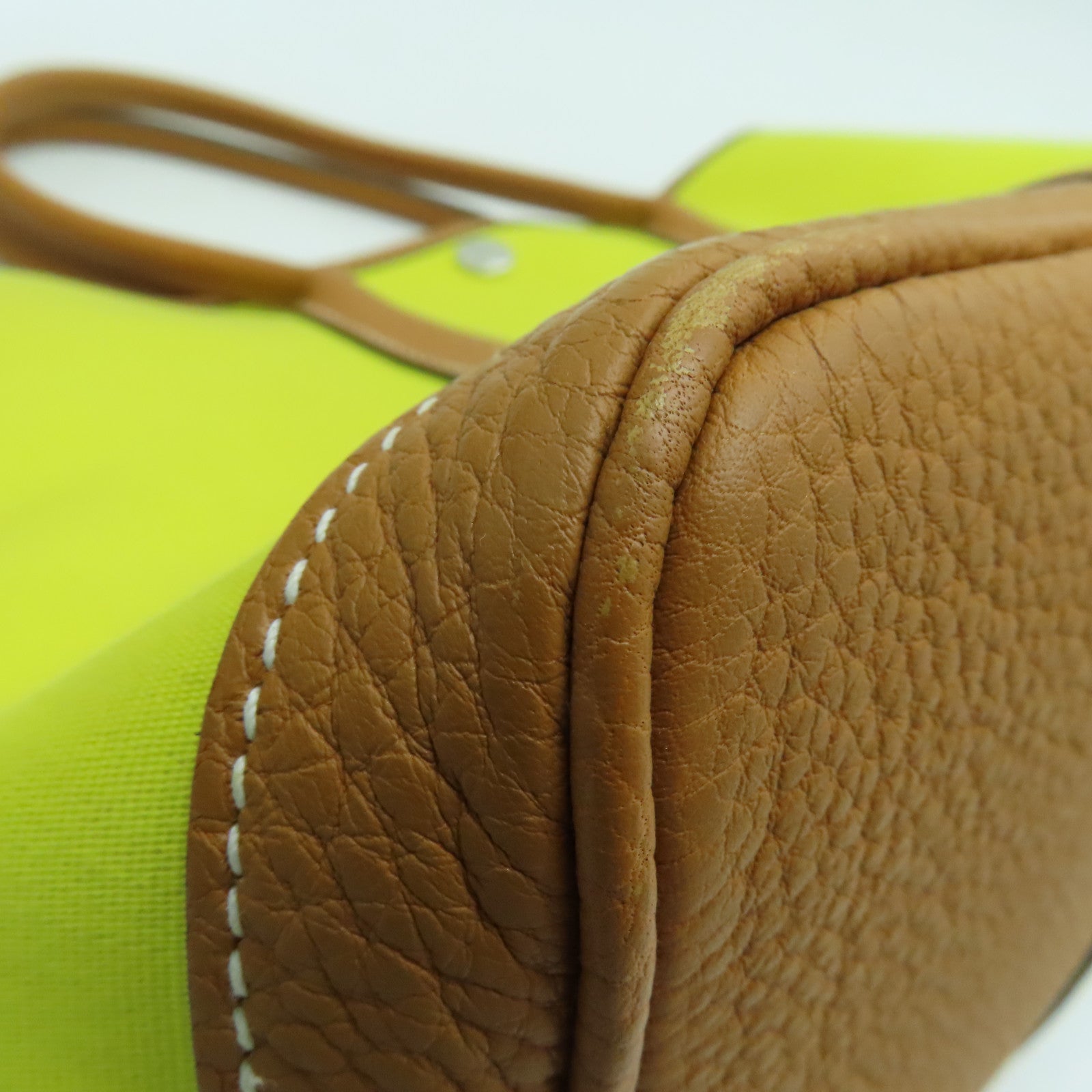 HERMES Canvas Garden Party TPM Silver Buckle Hand Bag Yellow