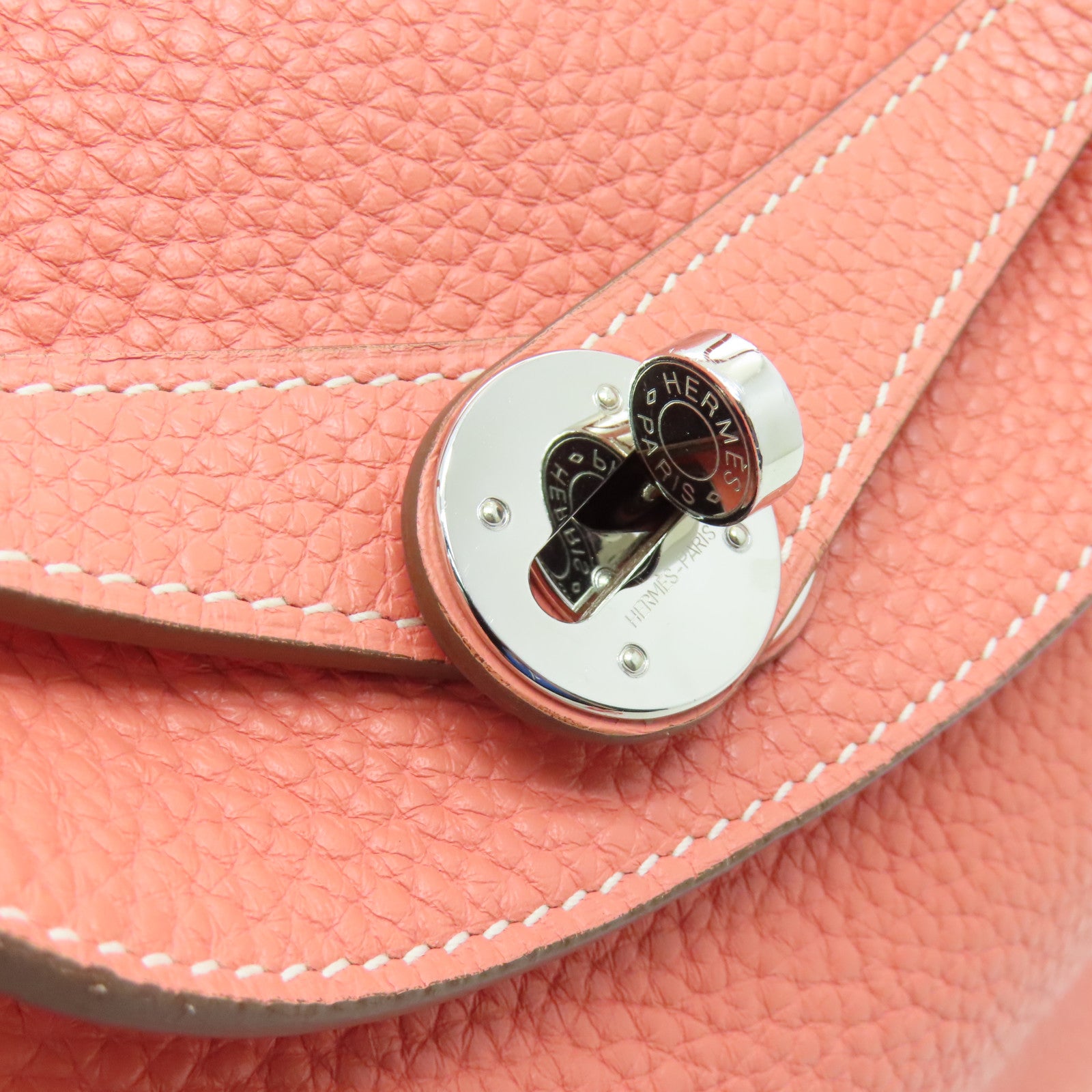 HERMES Clemence Leather Lindy 30 Silver Buckle Shoulder Bag Pink