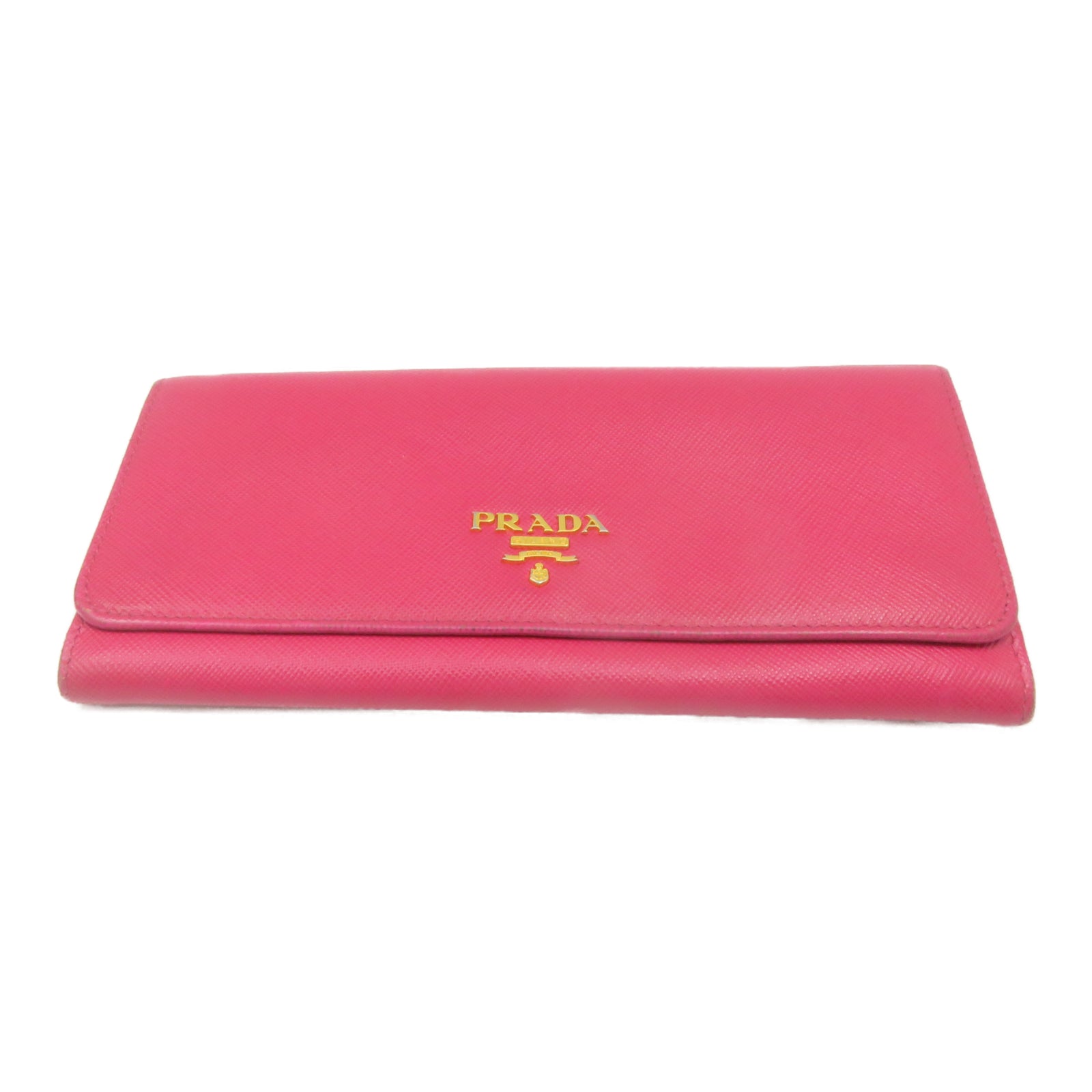 PRADA Saffiano皮革Long wallet金扣錢包粉紅色