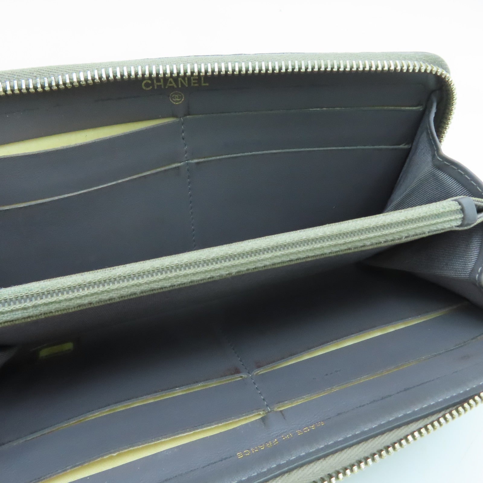 CHANEL rhombic cowhide leather 2.55 Long Wallet gold buckle long wallet gray