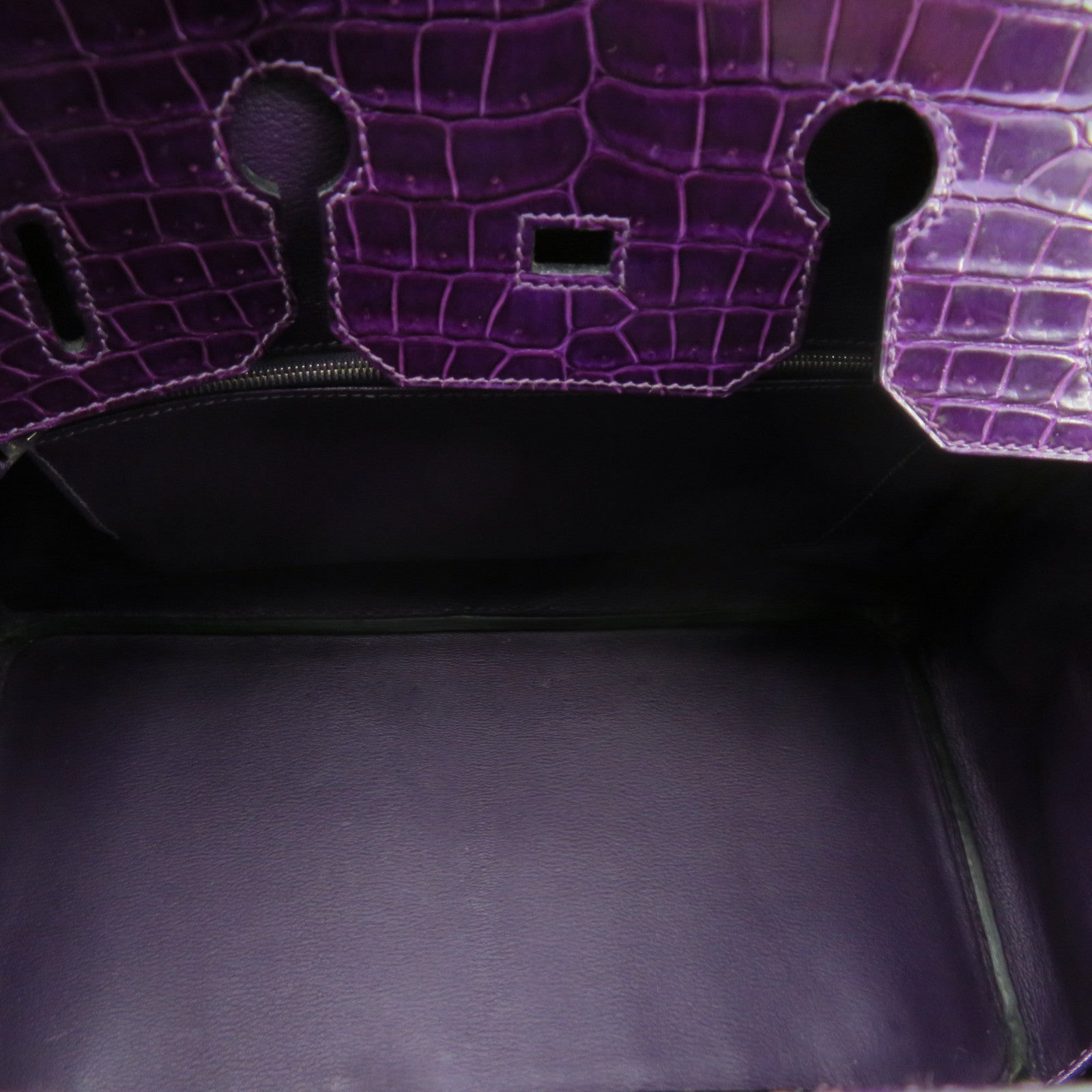HERMES 【Sharp Discount】Croco Porosus Mat Birkin 35 Silver Buckle Hand Bag Purple/Amethyste/9G