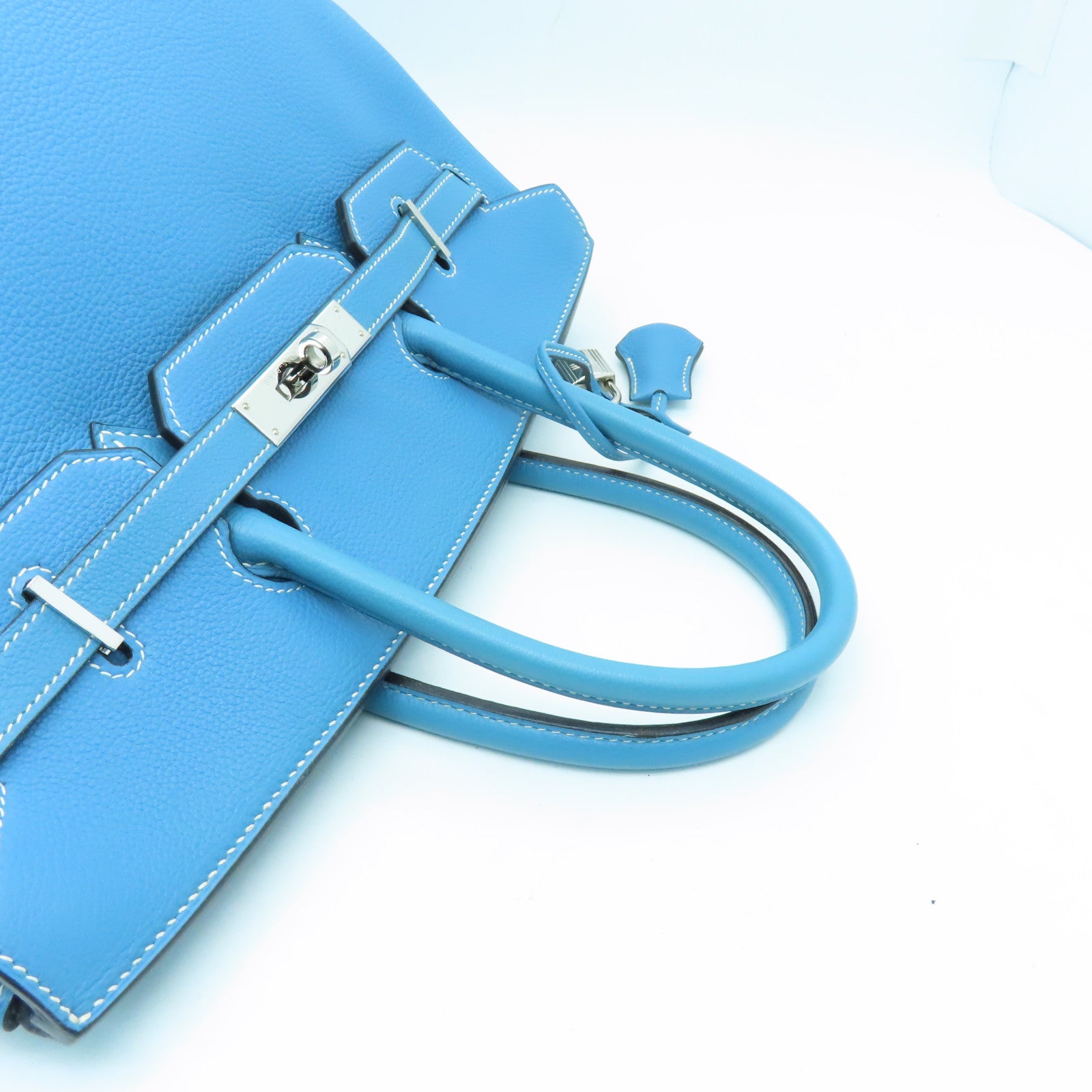 HERMES Togo Leather Birkin 35 Silver Buckle Handle Bag Bule Jean Blue