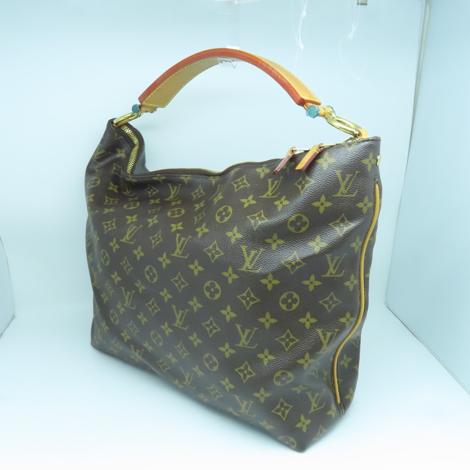 LOUIS VUITTON Monogram Sully MM Gold Buckle Shoulder Bag Brown