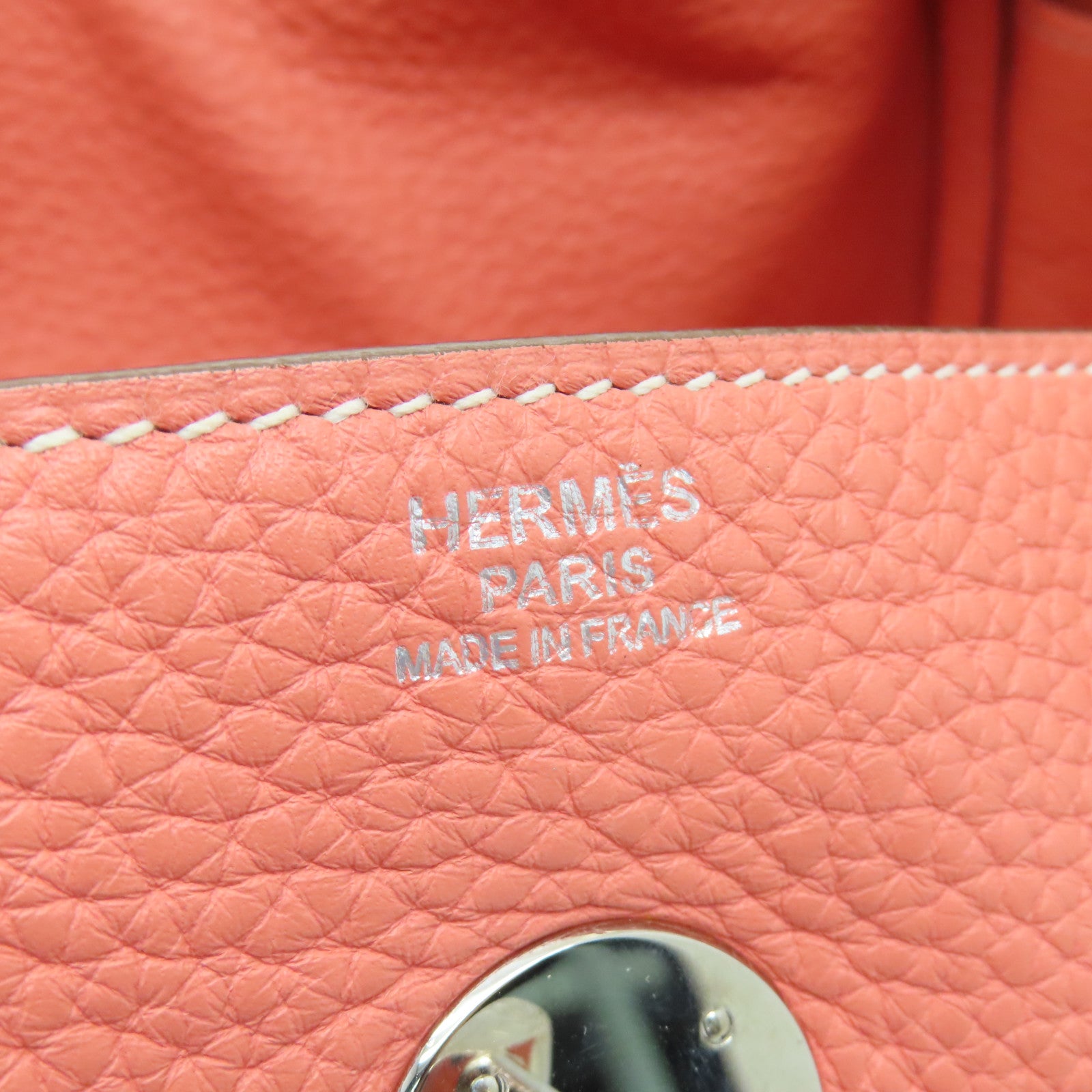 HERMES Clemence Leather Lindy 30 Silver Buckle Shoulder Bag Pink