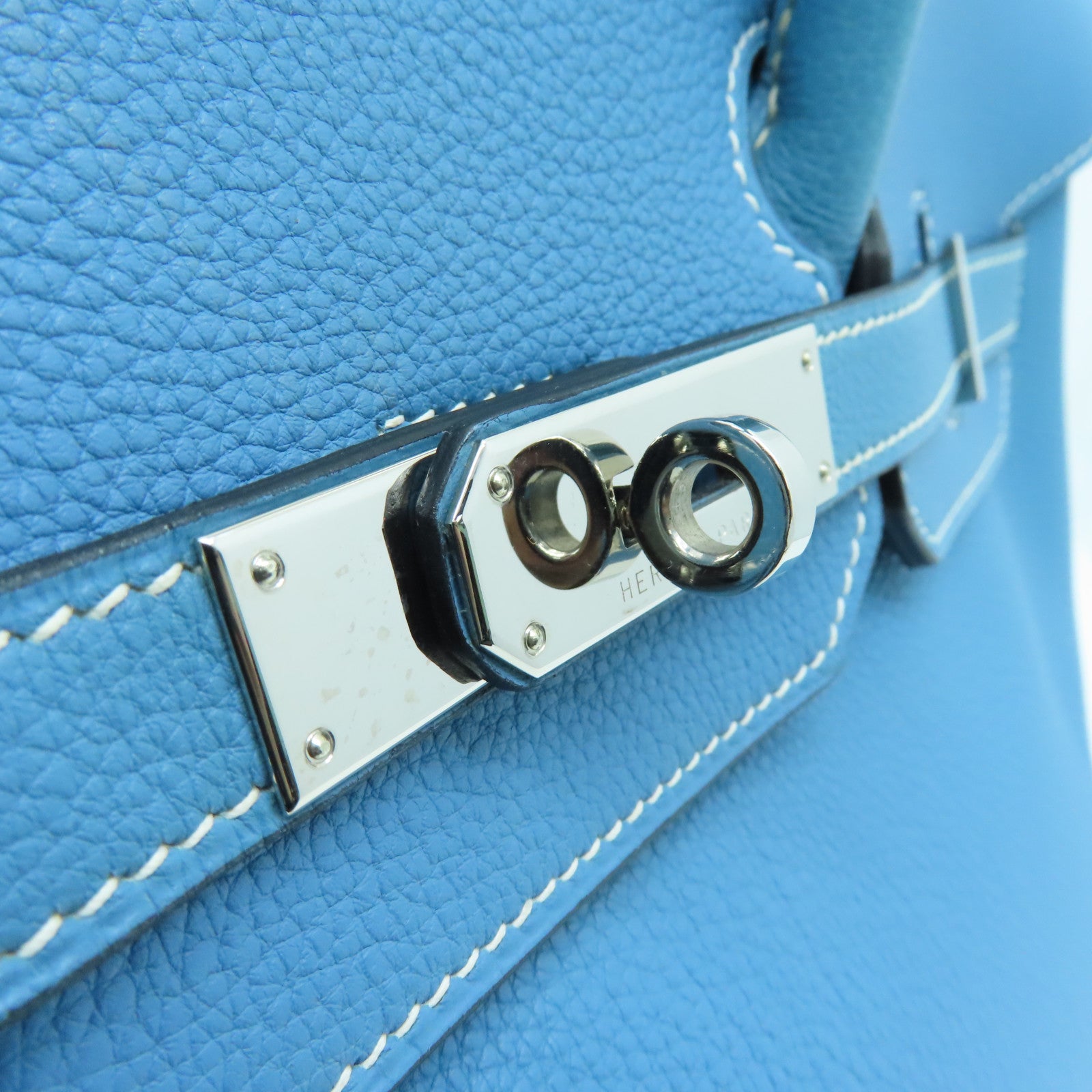 HERMES Togo Leather Birkin 35 Silver Buckle Handle Bag Bule Jean Blue