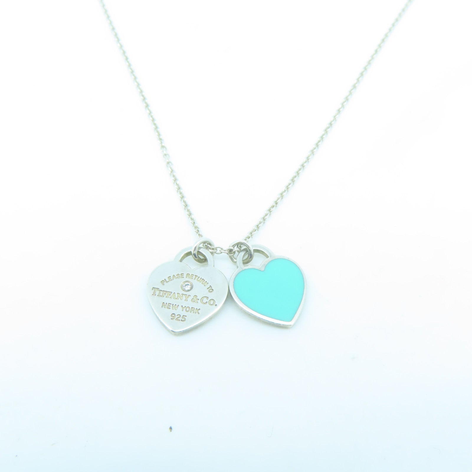 TIFFANY＆CO 925純銀Mini Heart Pendant With Diamond項鍊藍色/銀色
