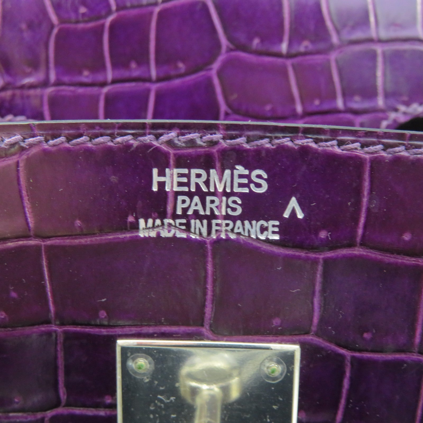 HERMES 【Sharp Discount】Croco Porosus Mat Birkin 35 Silver Buckle Hand Bag Purple/Amethyste/9G