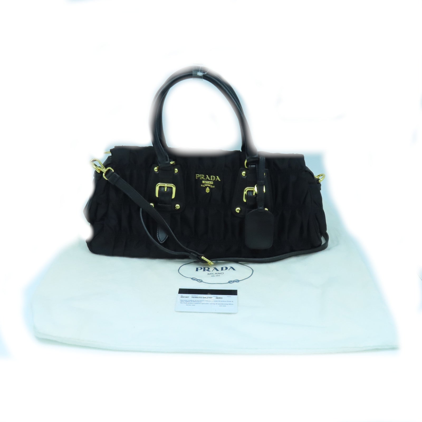 PRADA nylon 2 Way Shoulder gold buckle handle shoulder bag black