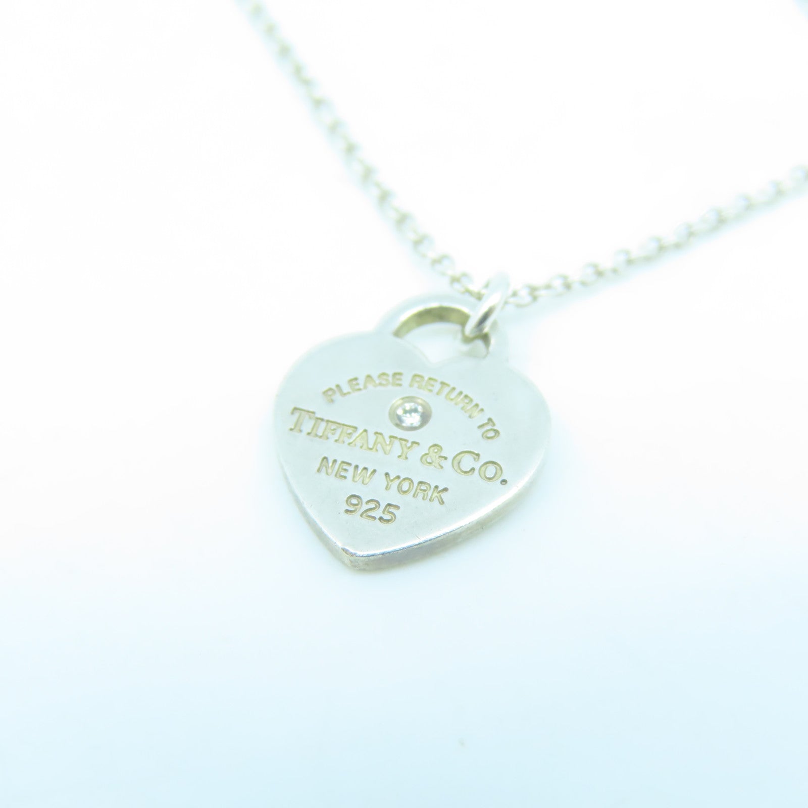 TIFFANY＆CO 925純銀Mini Heart Pendant With Diamond項鍊藍色/銀色