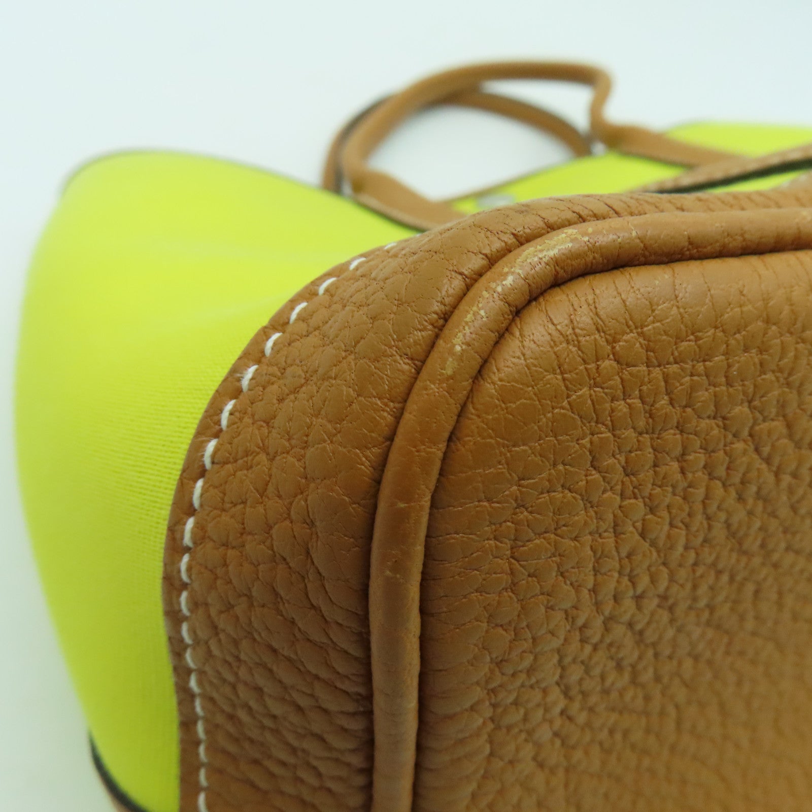HERMES Canvas Garden Party TPM Silver Buckle Hand Bag Yellow