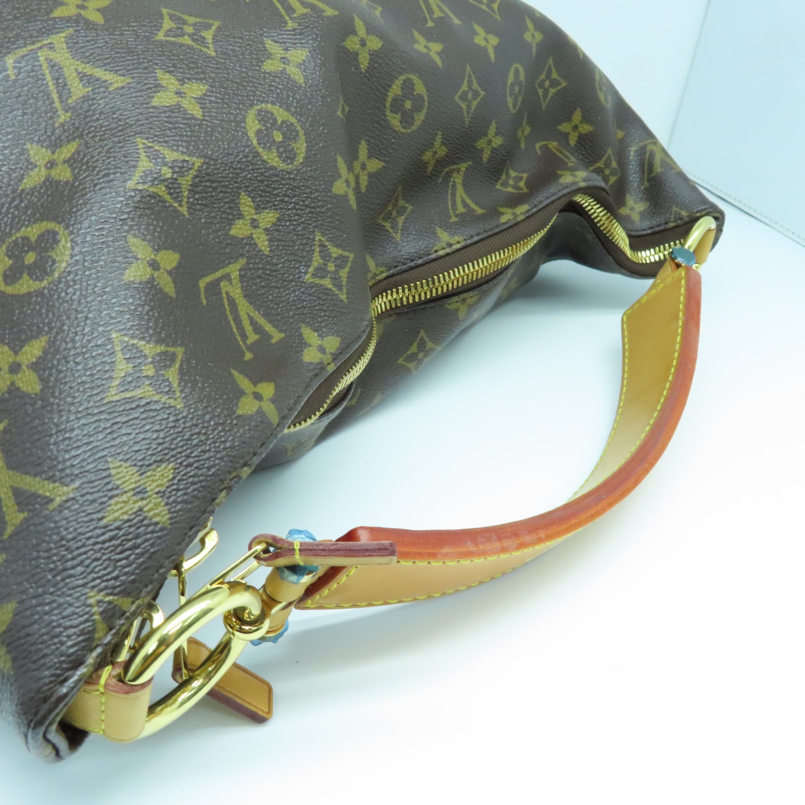 LOUIS VUITTON Monogram Sully MM Gold Buckle Shoulder Bag Brown