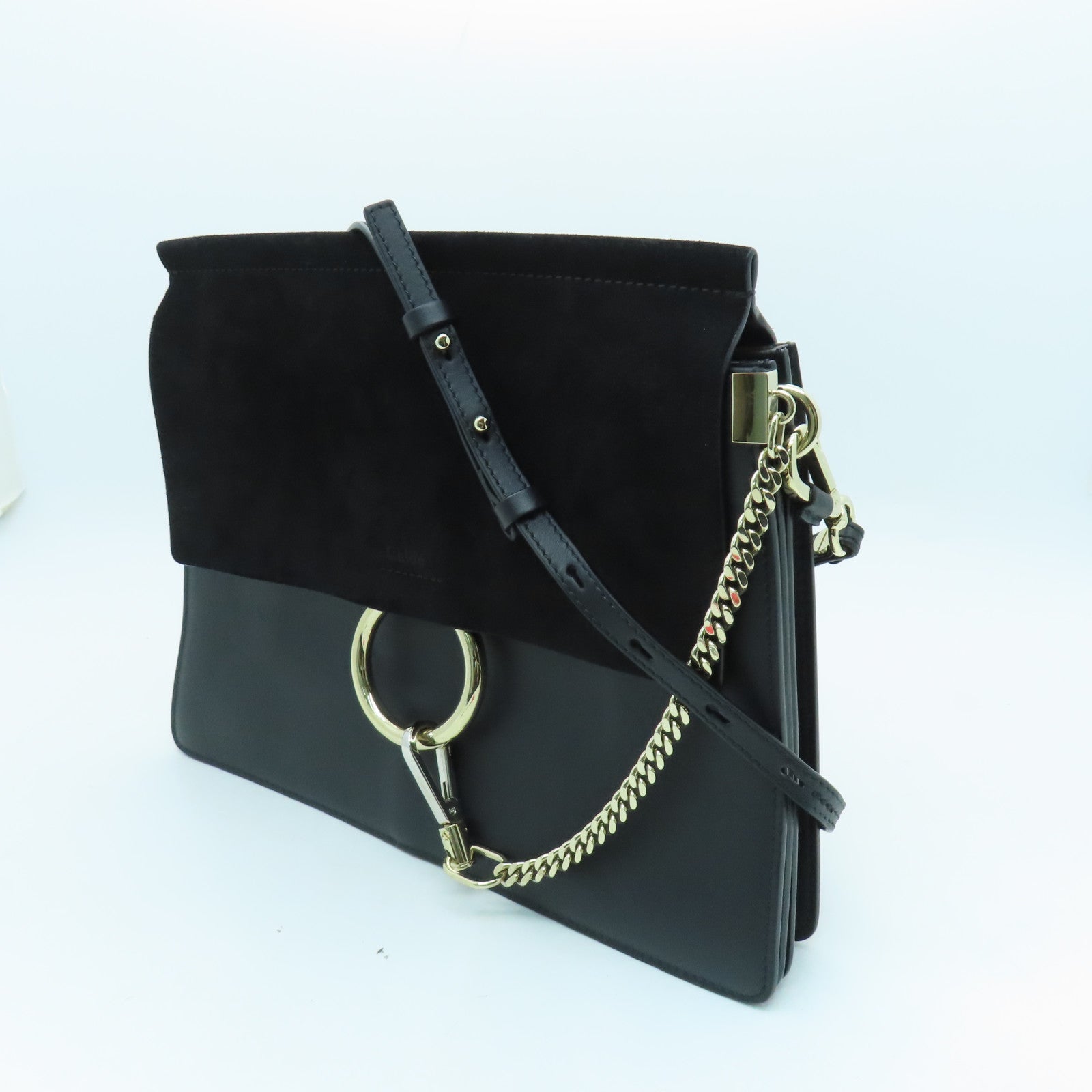 Chloe Leather/Suede Leather Shoulder Bag Gold Buckle Black