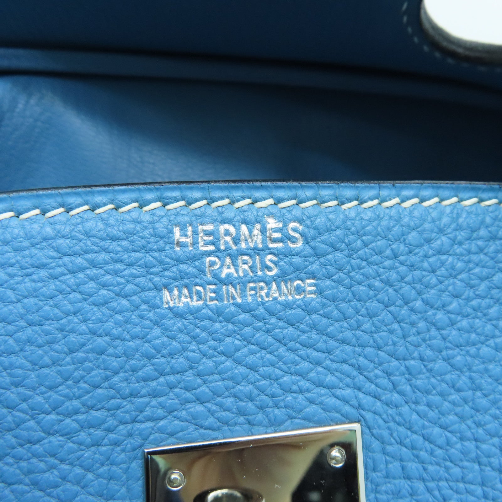 HERMES Togo Leather Birkin 35 Silver Buckle Handle Bag Bule Jean Blue