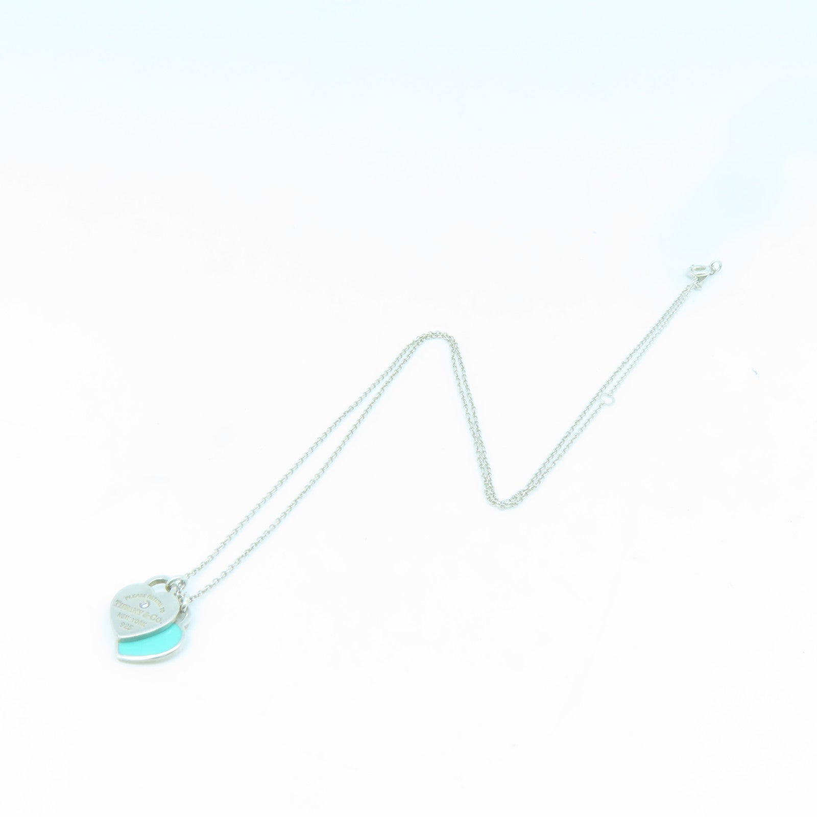 TIFFANY＆CO 925純銀Mini Heart Pendant With Diamond項鍊藍色/銀色