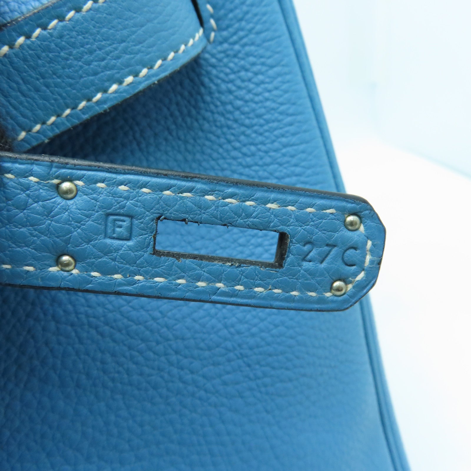 HERMES Togo Leather Birkin 35 Silver Buckle Handle Bag Bule Jean Blue