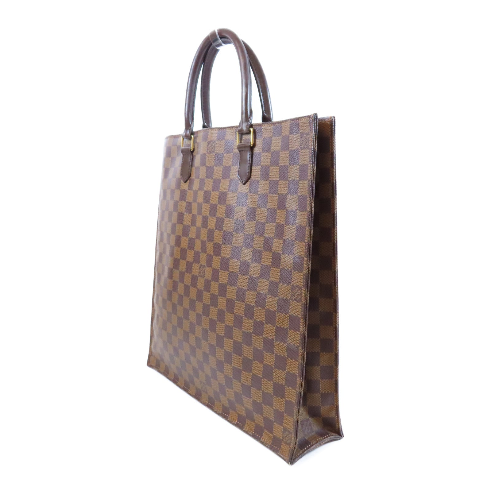 LOUIS VUITTON Damier Ebene Sac Plat金扣手挽袋啡色