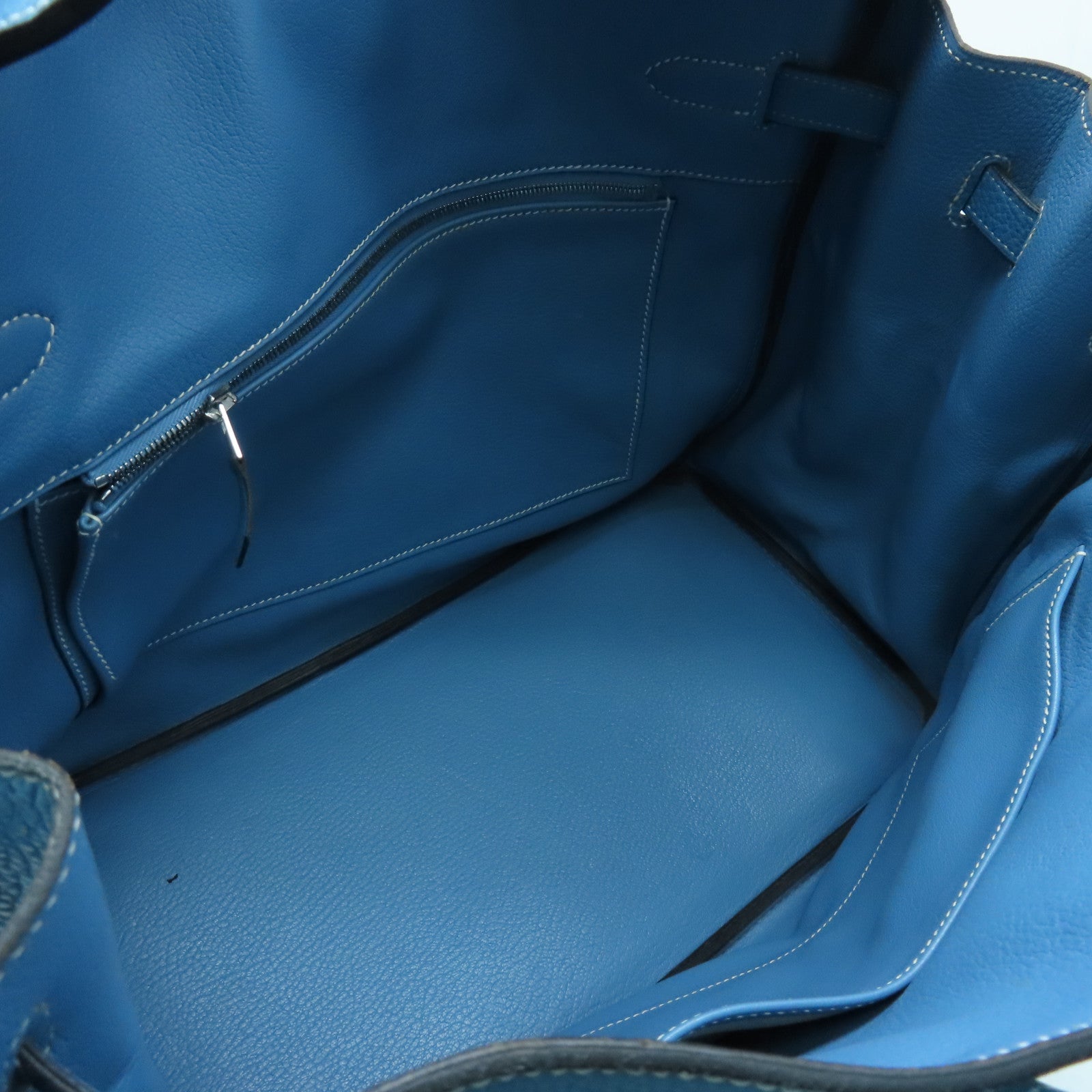 HERMES Togo Leather Birkin 35 Silver Buckle Handle Bag Bule Jean Blue