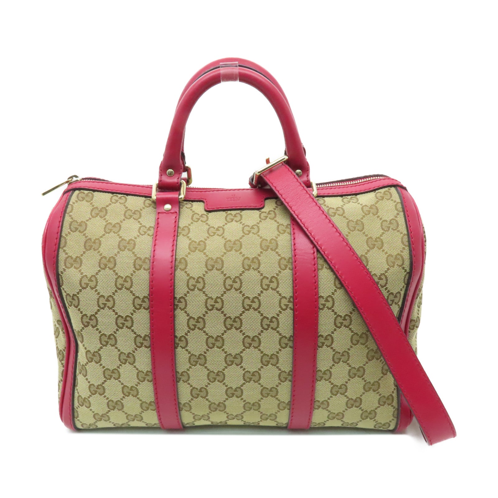 GUCCI 帆布/皮革2 Way Shoulder金扣手挽肩背兩用袋啡色/紅色