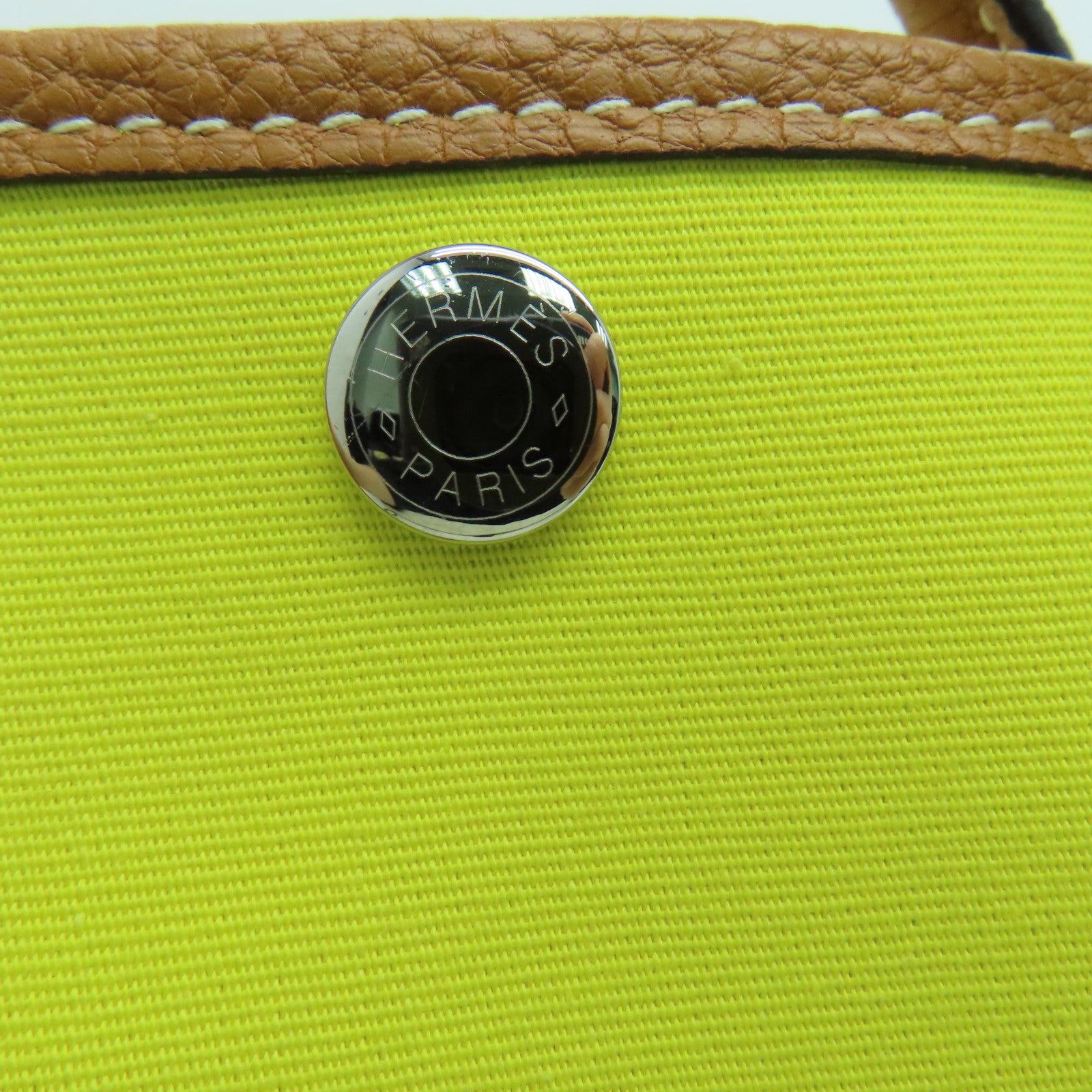 HERMES Canvas Garden Party TPM Silver Buckle Hand Bag Yellow