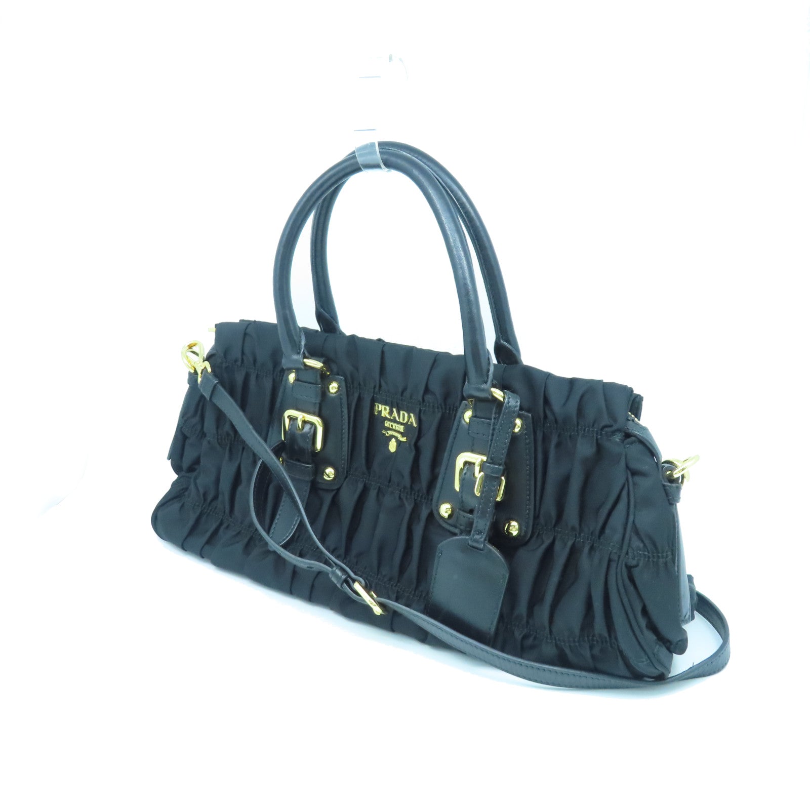 PRADA nylon 2 Way Shoulder gold buckle handle shoulder bag black