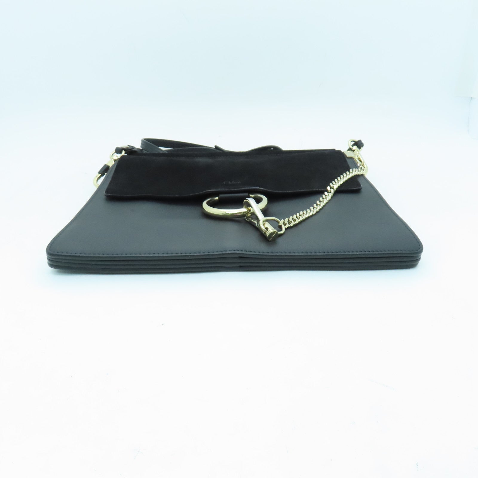 Chloe Leather/Suede Leather Shoulder Bag Gold Buckle Black