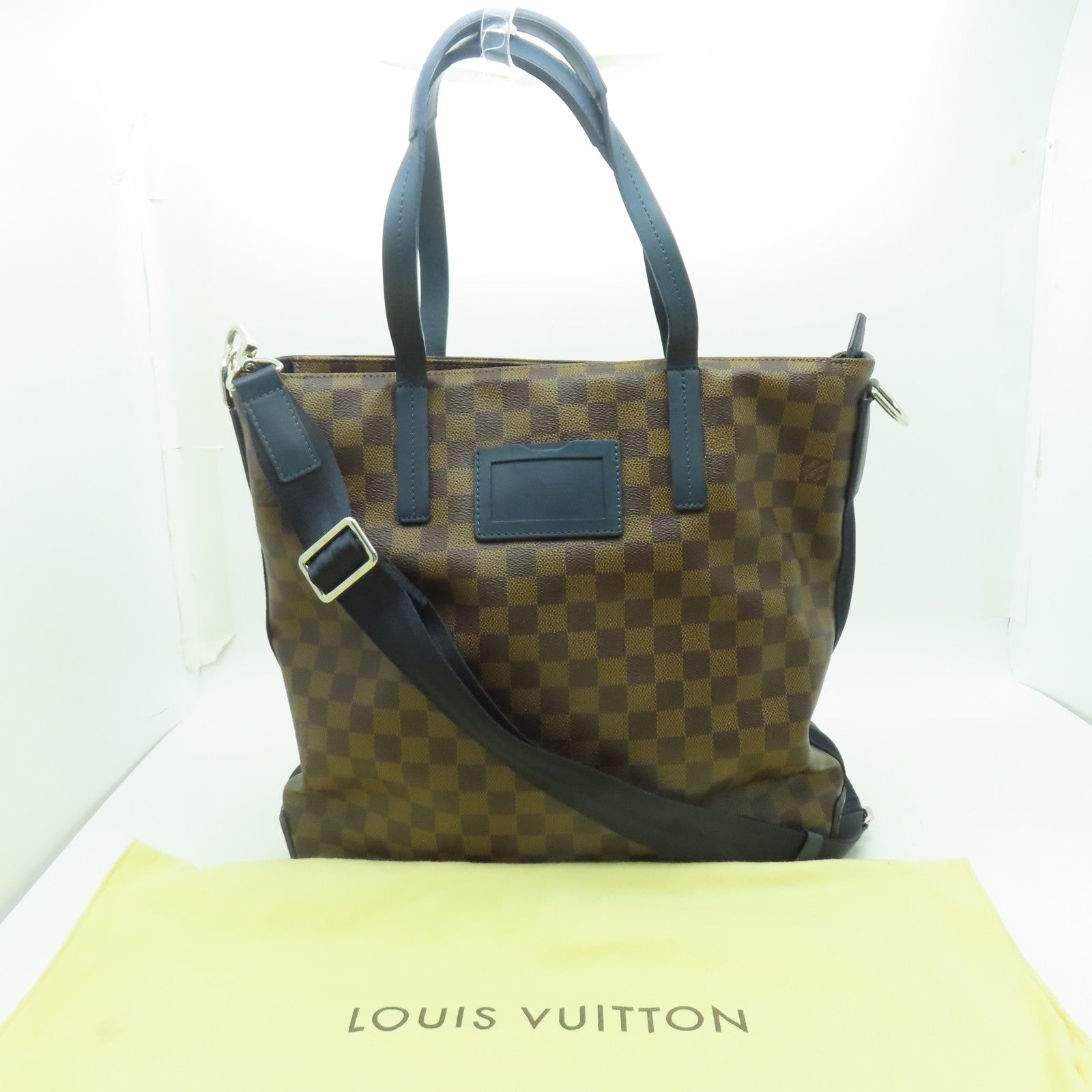 LOUIS VUITTON Damier Ebene Herald銀扣手挽肩背兩用袋啡色/藍色