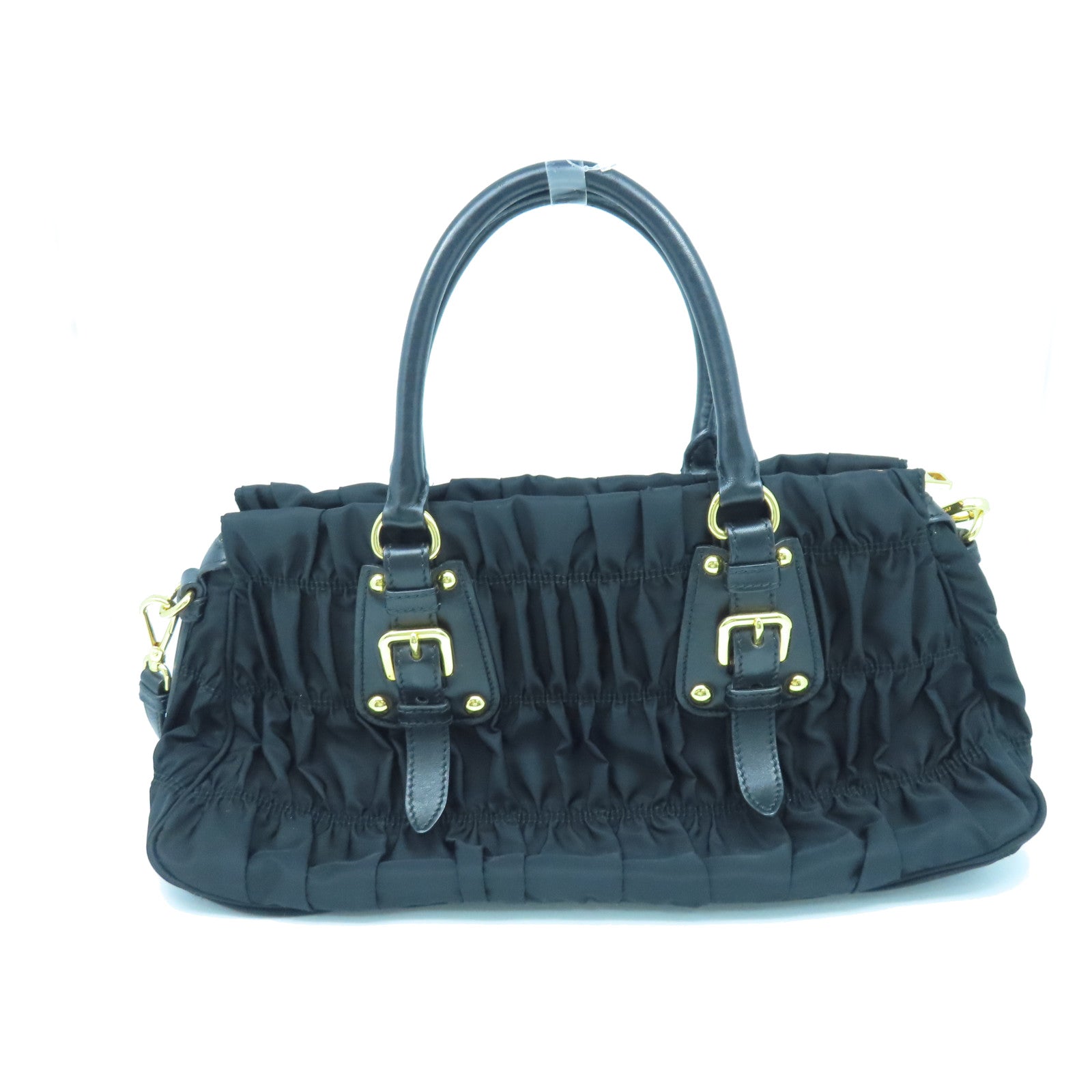 PRADA nylon 2 Way Shoulder gold buckle handle shoulder bag black