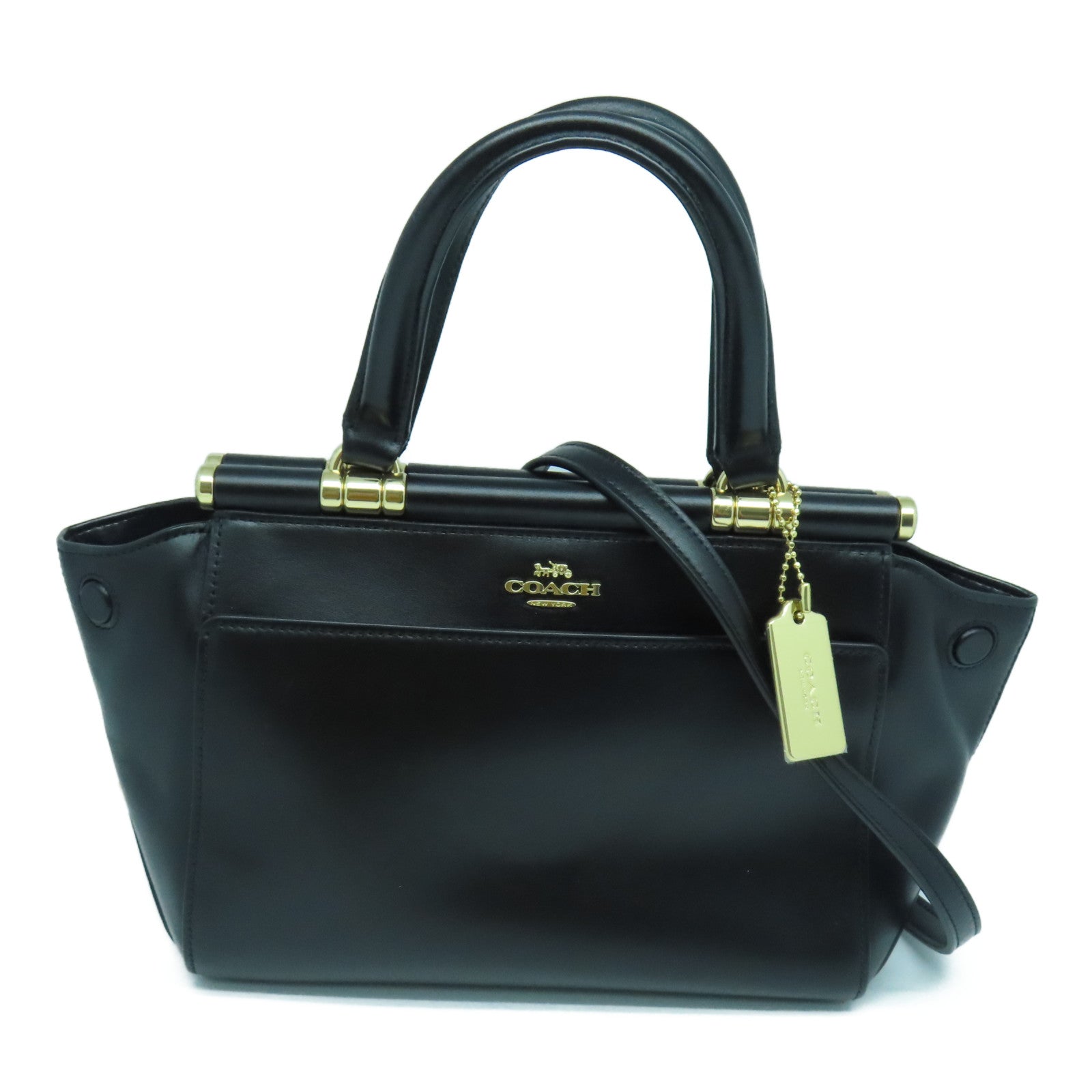 COACH 牛皮皮革2 Way Shoulder金扣手挽肩背兩用袋黑色