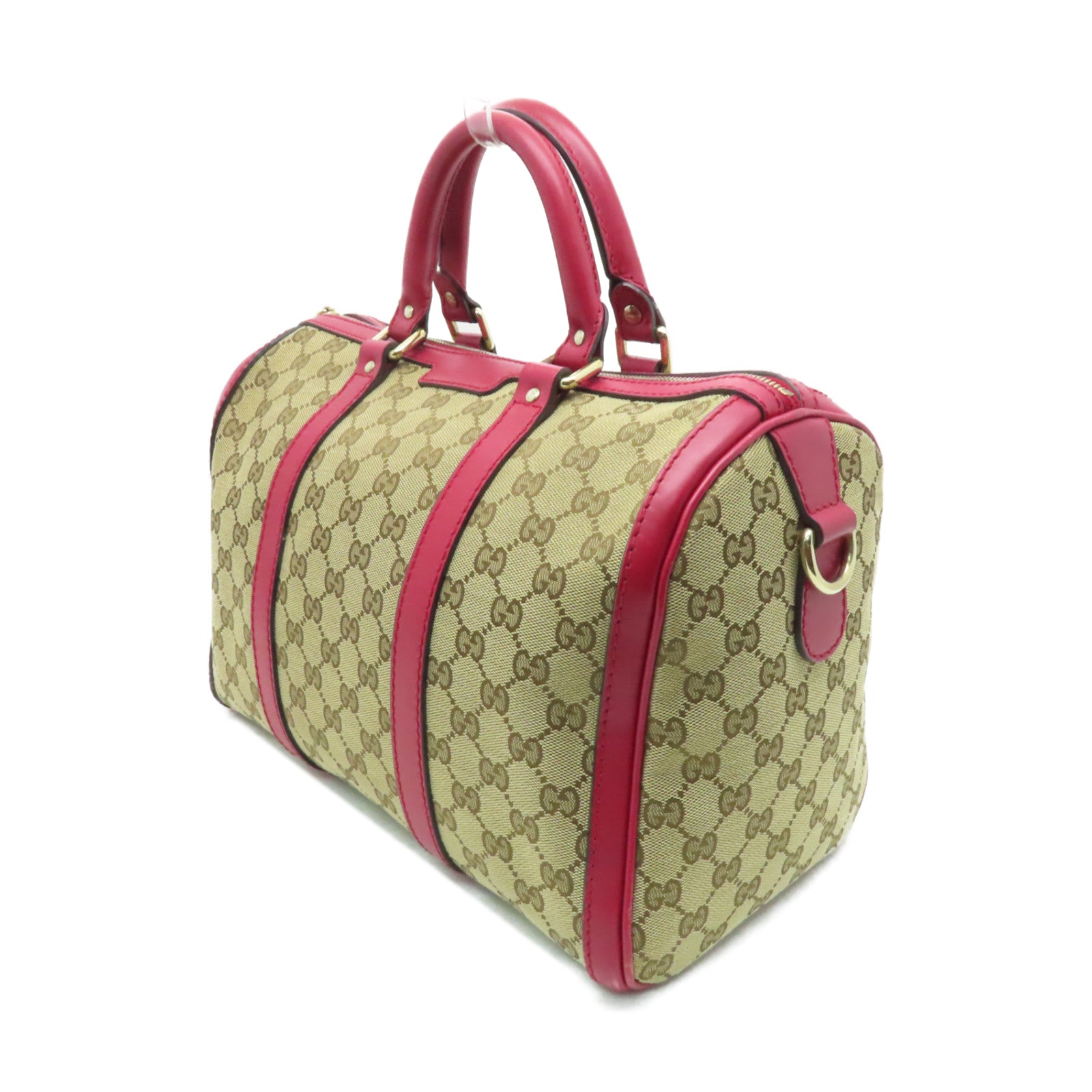 GUCCI 帆布/皮革2 Way Shoulder金扣手挽肩背兩用袋啡色/紅色