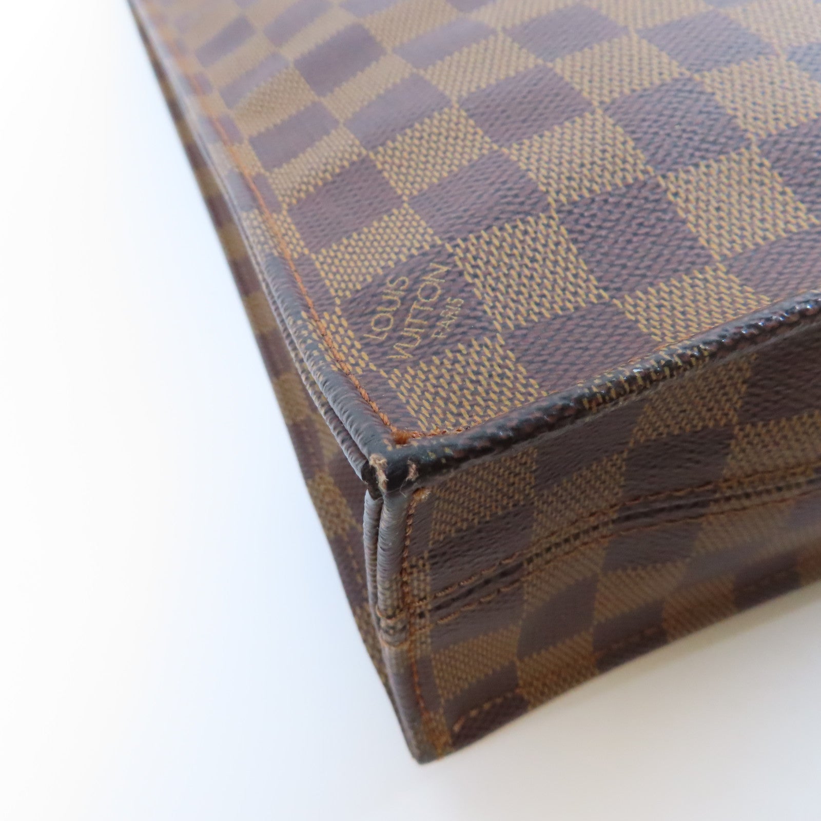 LOUIS VUITTON Damier Ebene Sac Plat金扣手挽袋啡色