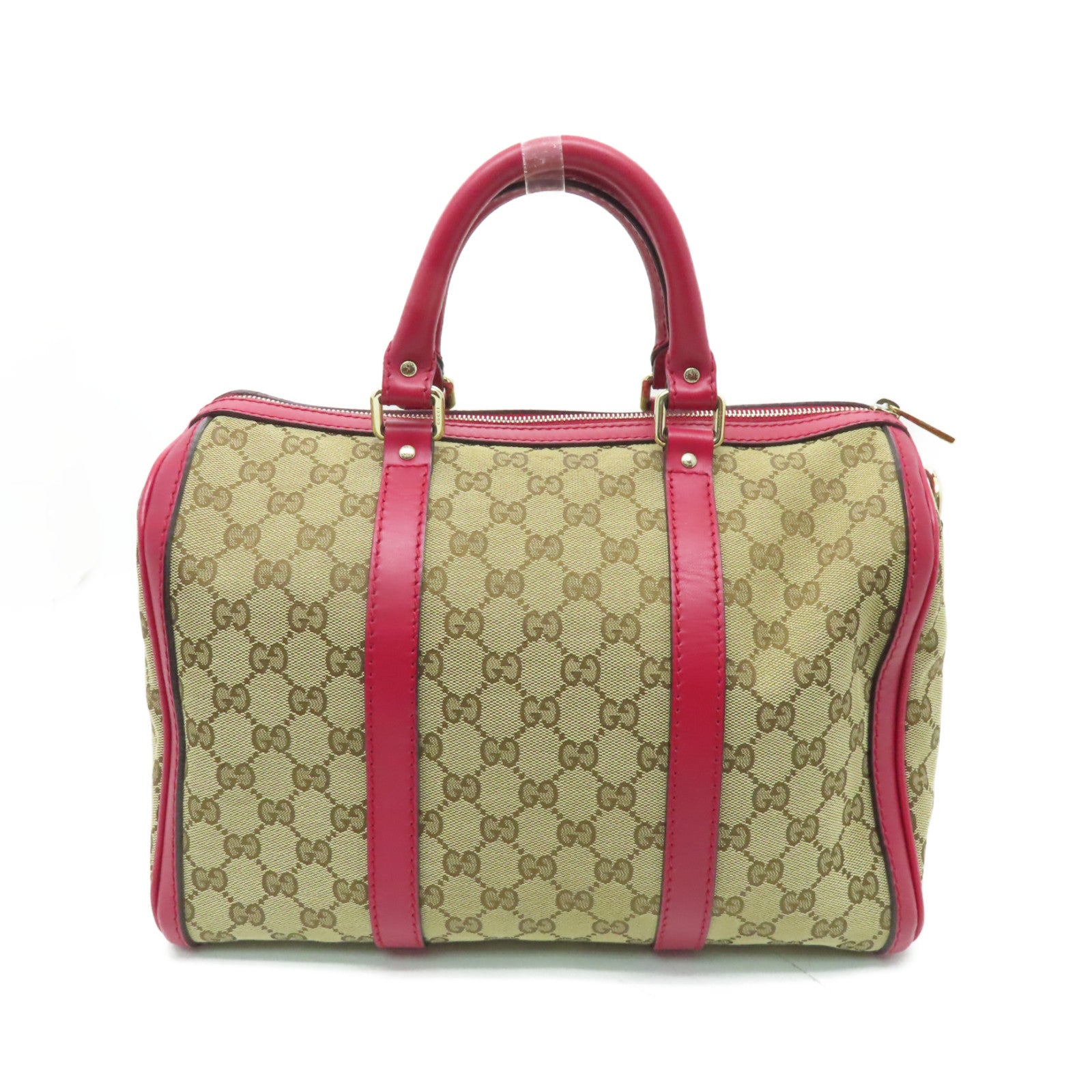 GUCCI 帆布/皮革2 Way Shoulder金扣手挽肩背兩用袋啡色/紅色