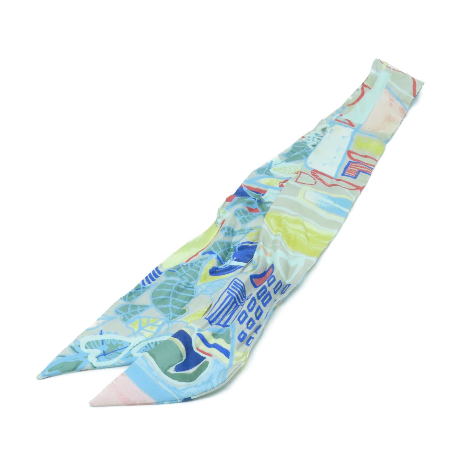 HERMES Silk Twilly Scarf Gray/Color