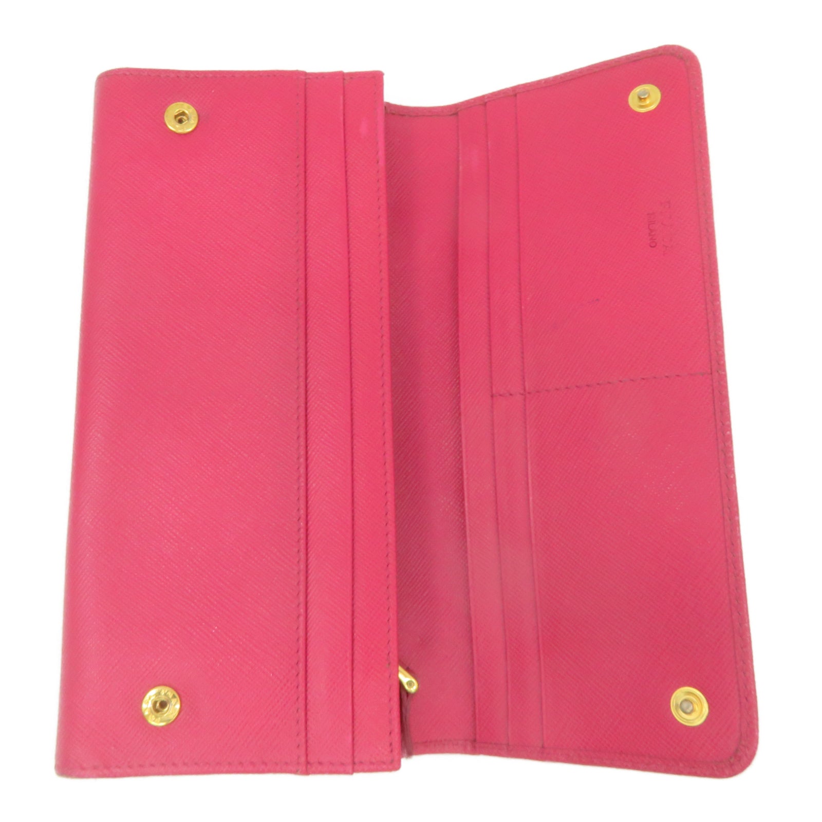 PRADA Saffiano皮革Long wallet金扣錢包粉紅色