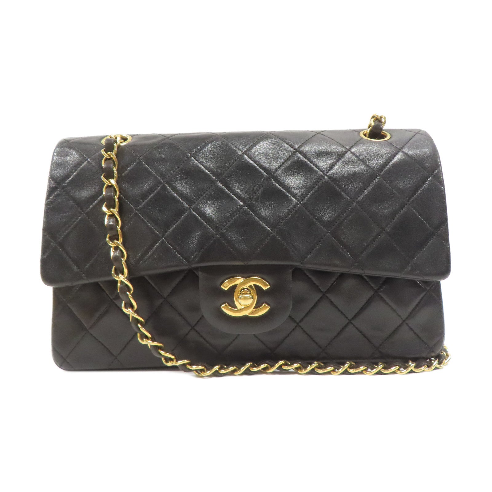 CHANEL 菱格羊皮皮革Vintage Classic 25金扣鏈帶肩背袋黑色