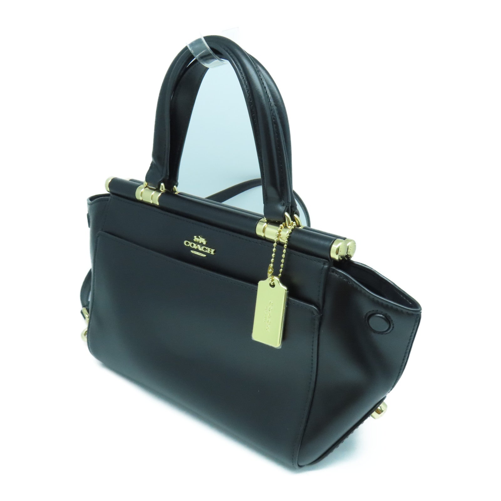 COACH 牛皮皮革2 Way Shoulder金扣手挽肩背兩用袋黑色